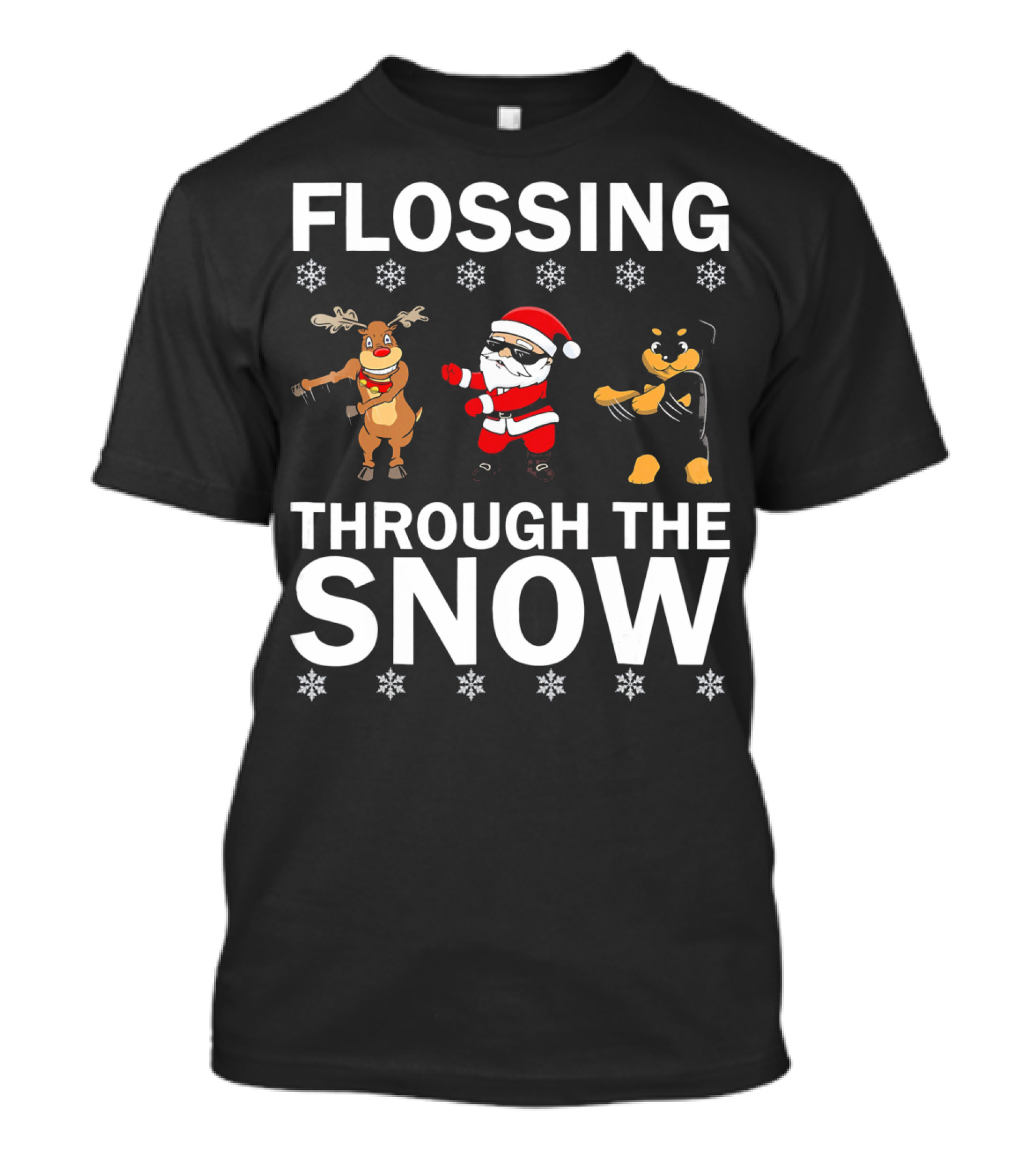 Flossing Through The Snow Santa Reindeer Rottweiler T-Shirt