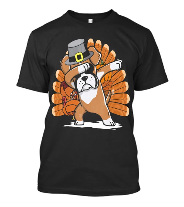 Thanksgiving Dabbing Boxer Dog Pilgrim Hat Turkey T-Shirt