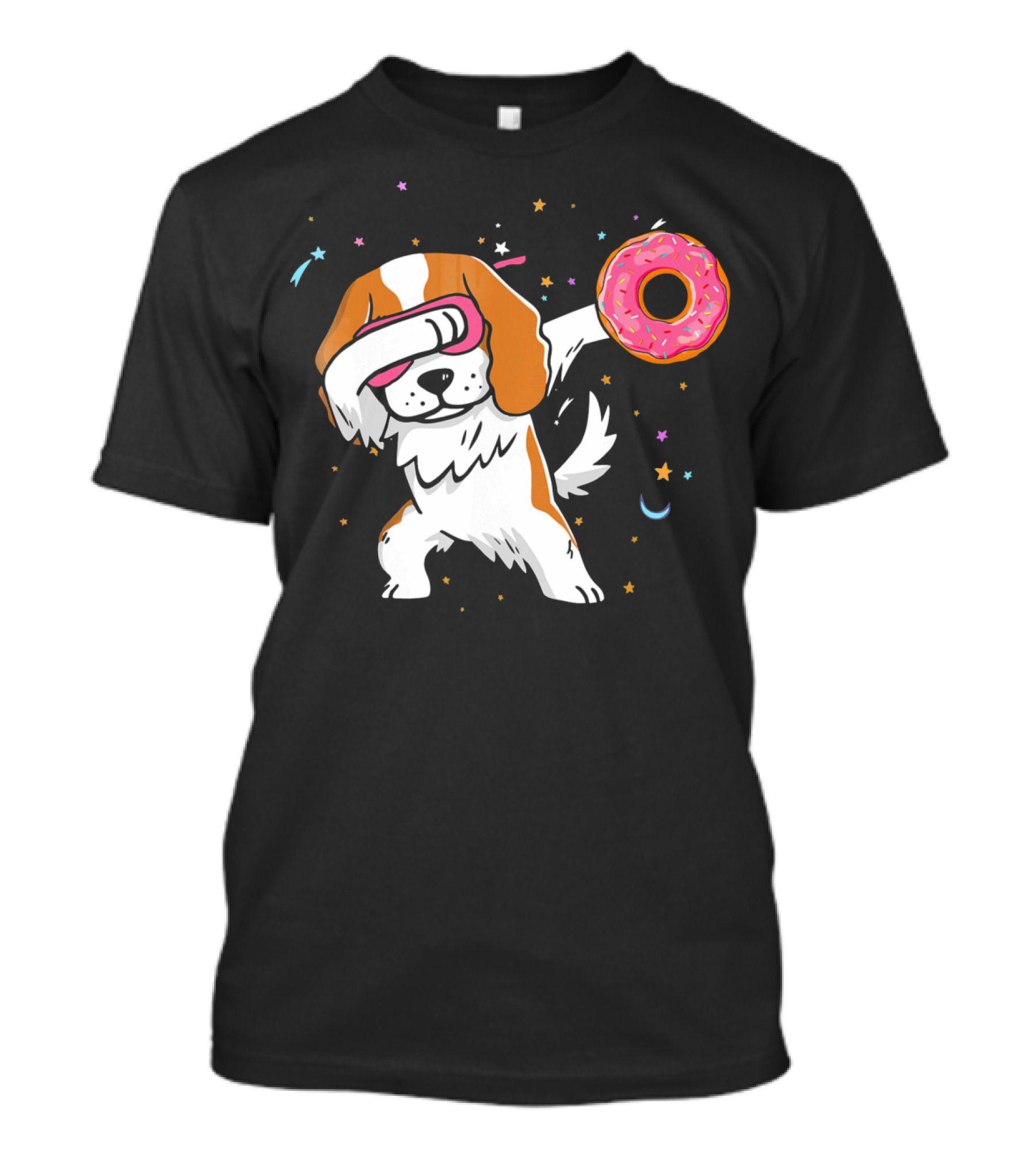 Funny Dabbing Cavalier King Charles Spaniel With Pink Frosted Donut T-Shirt