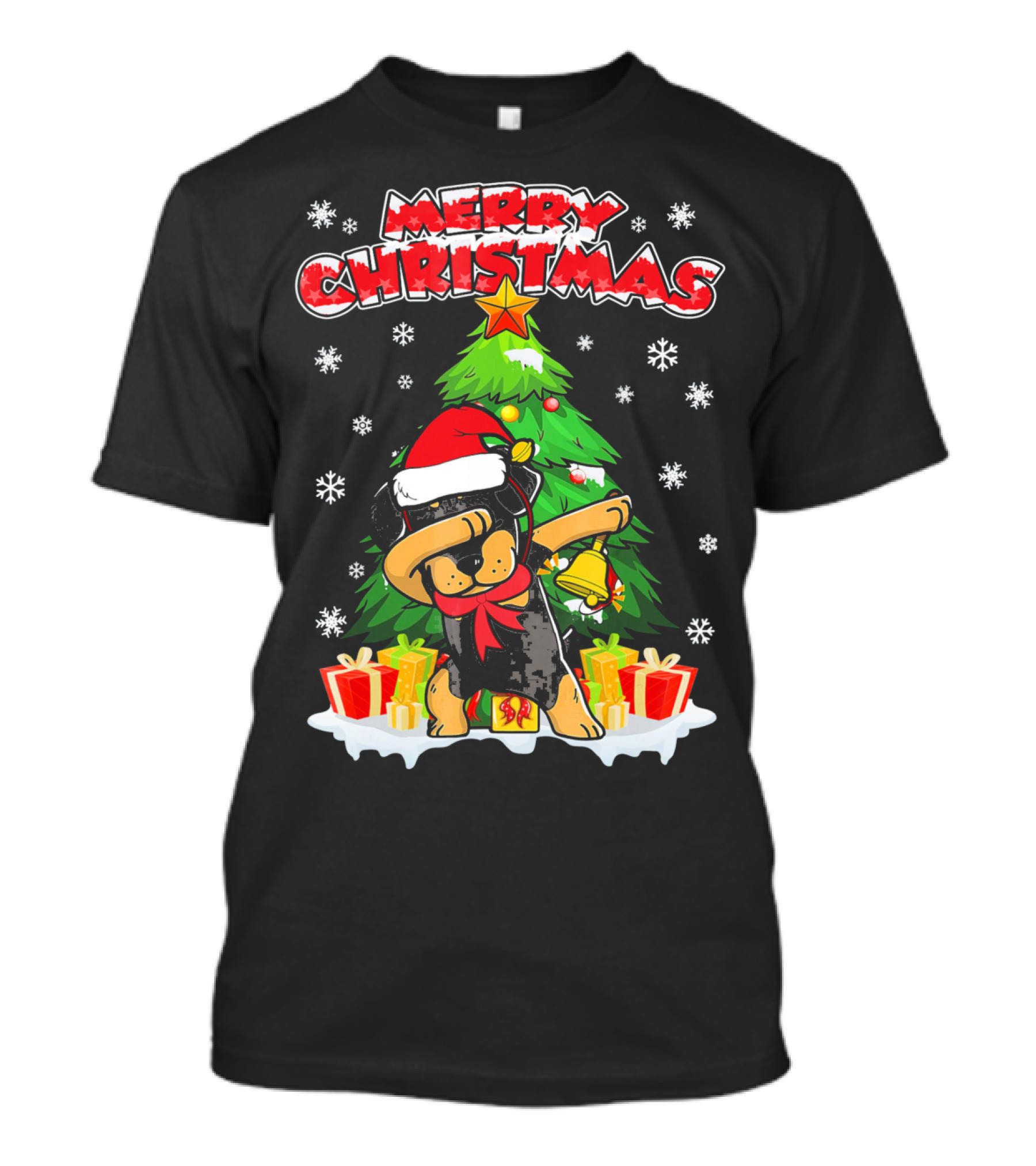Merry Christmas Dabbing Rottweiler With Santa Hat And Gifts T-Shirt