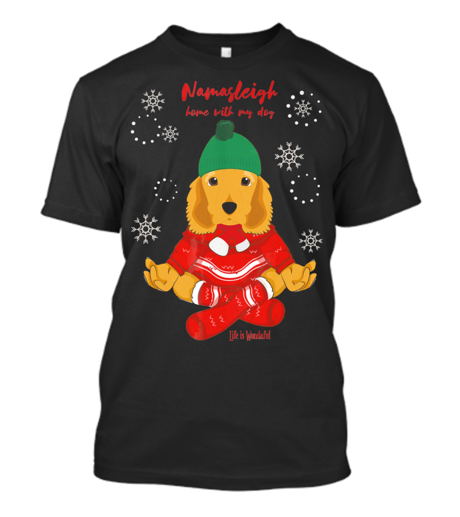 Namasleigh Cocker Spaniel Love Christmas Yoga Dog Life Is Wonderful T-Shirt