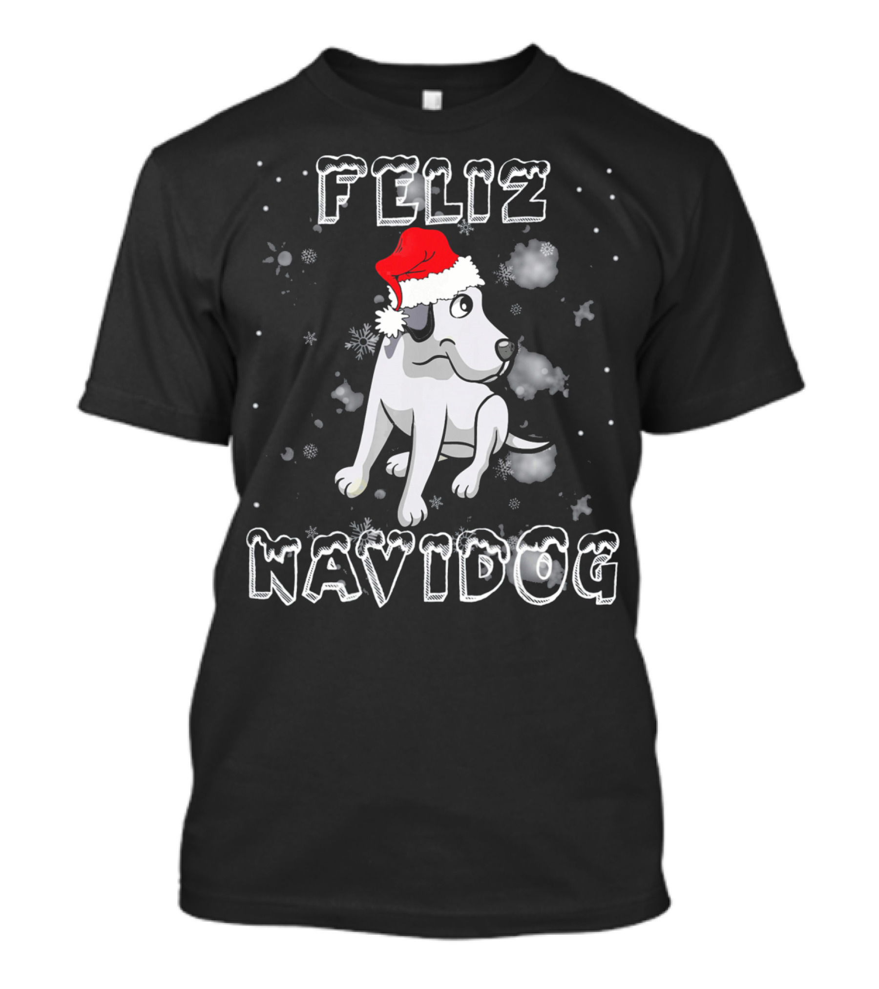 Feliz Navidog Great Dane Dog Santa Hat Snowflakes T-Shirt