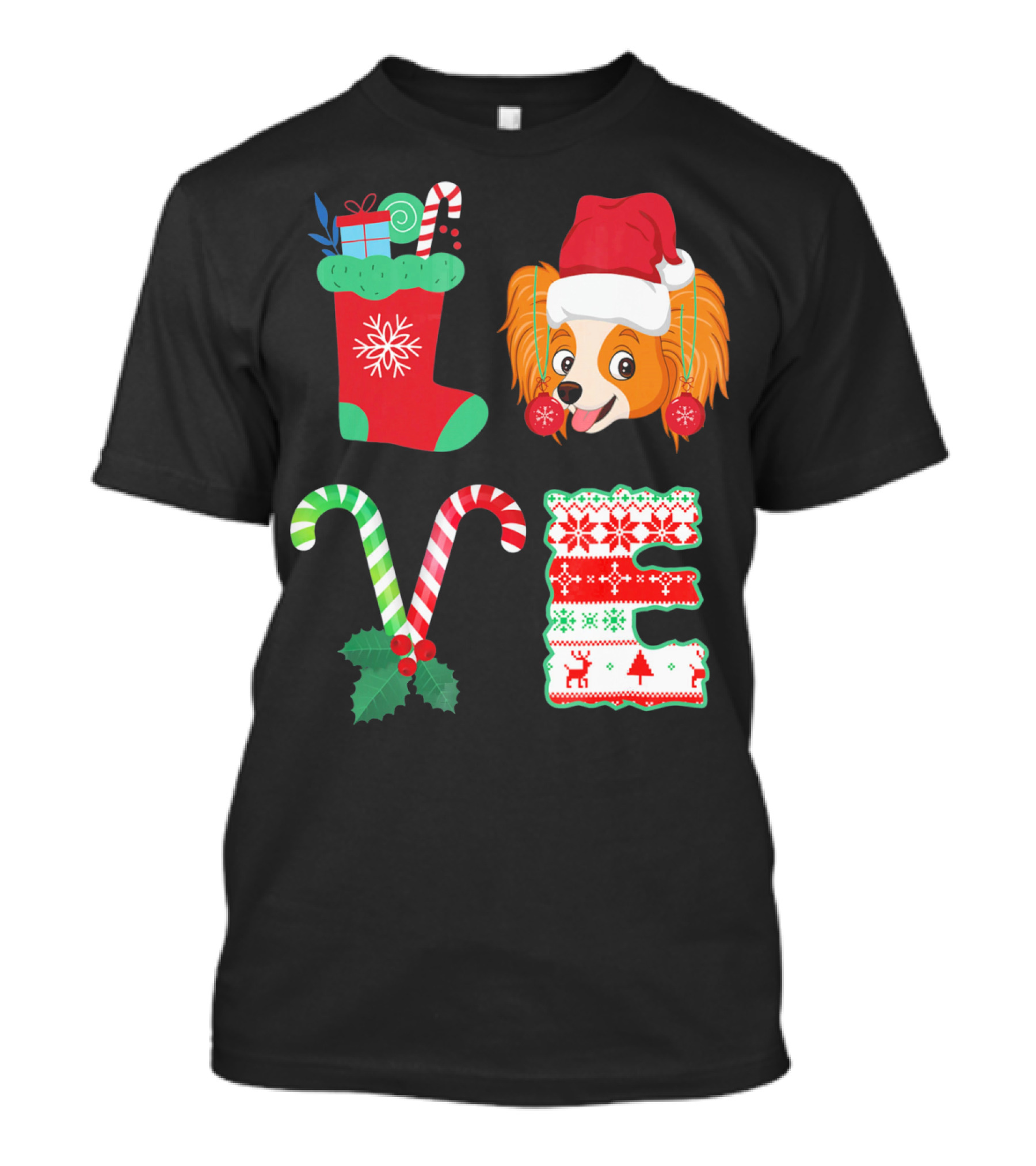 I Love My Papillon Christmas Dog Holiday Decorations T-Shirt