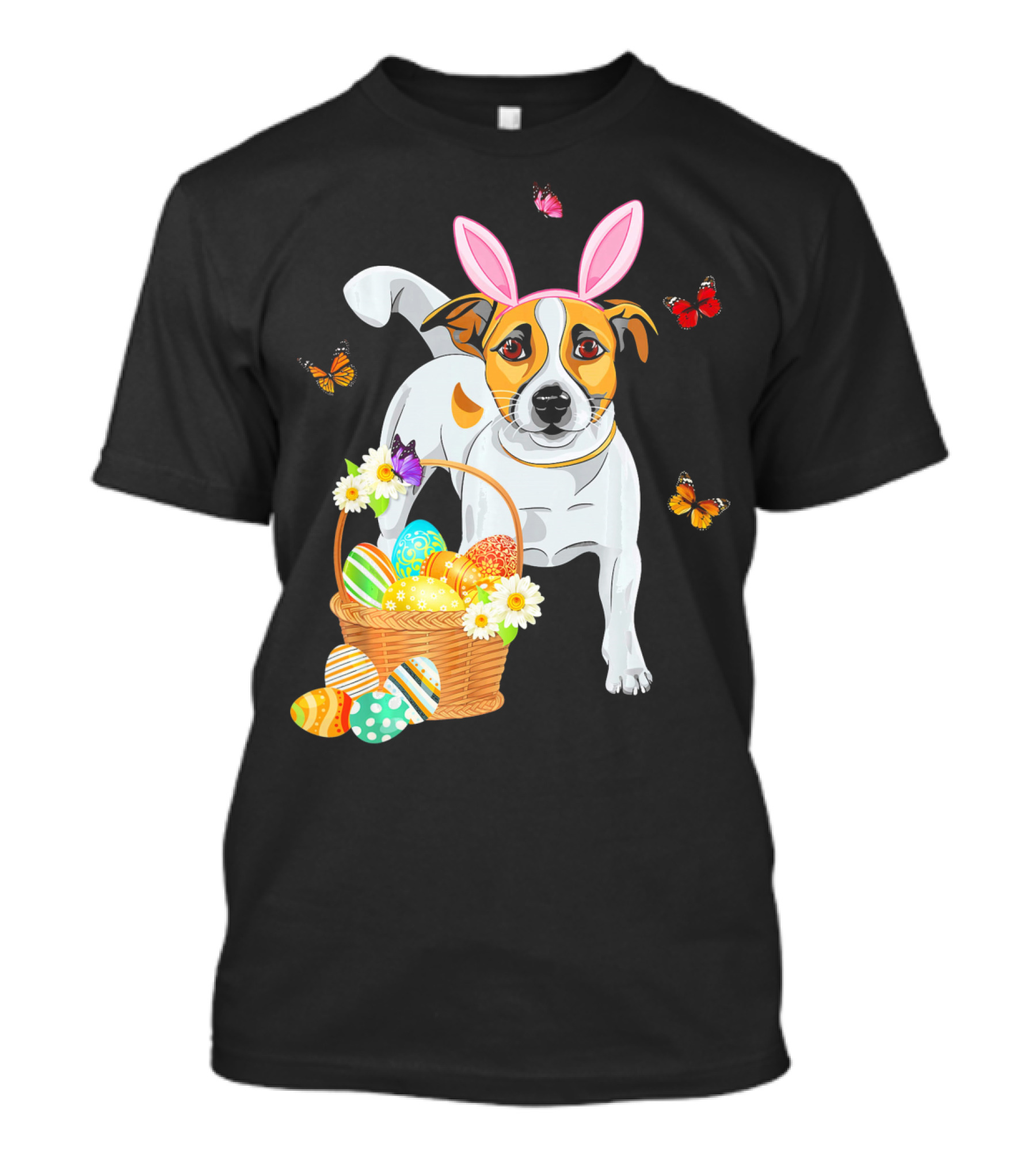 Jack Russell Bunny Hat Easter Eggs Basket Butterflies T-Shirt