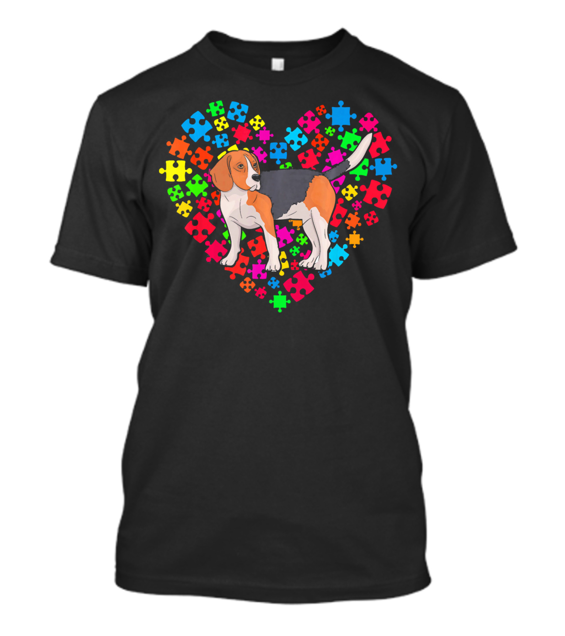 Autism Awareness Beagle Dog Colorful Puzzle Heart T-Shirt