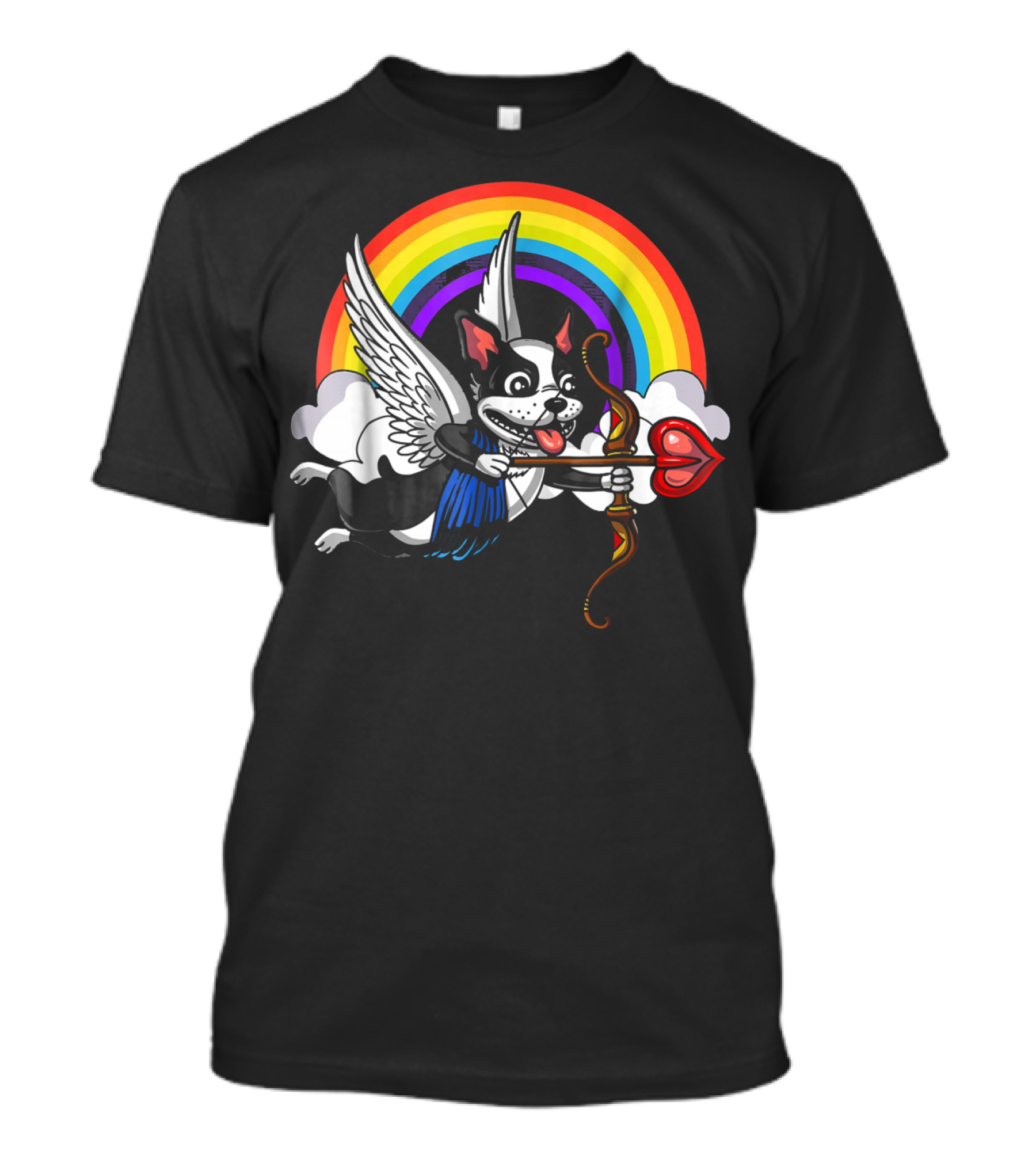 Boston Terrier Cupid Rainbow Valentine's Day T-Shirt