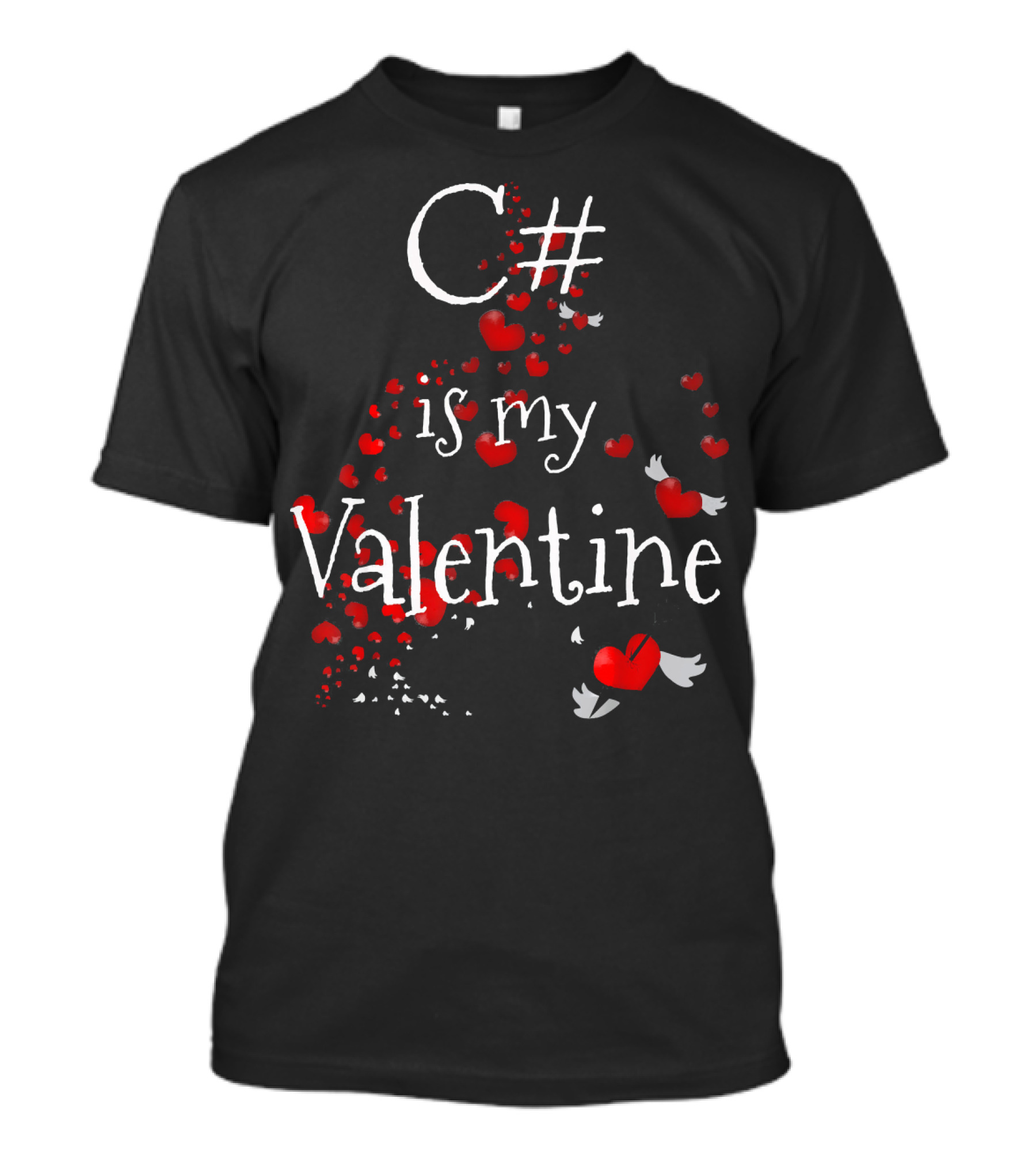 C# Is My Valentine Funny Anti Valent Hearts With Wings T-Shirt