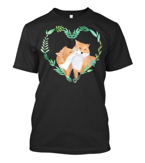 Cute Love Foxes Valentines Day Heart Greenery T-Shirt