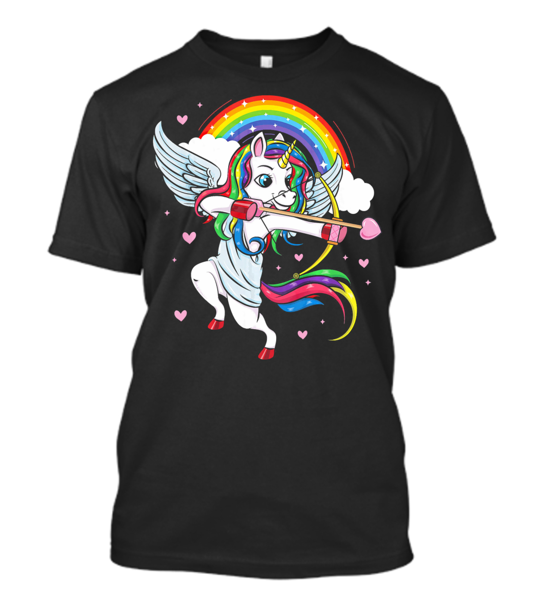 Cute Unicorn Cupid Rainbow Valentines Day Heart Girls T-Shirt