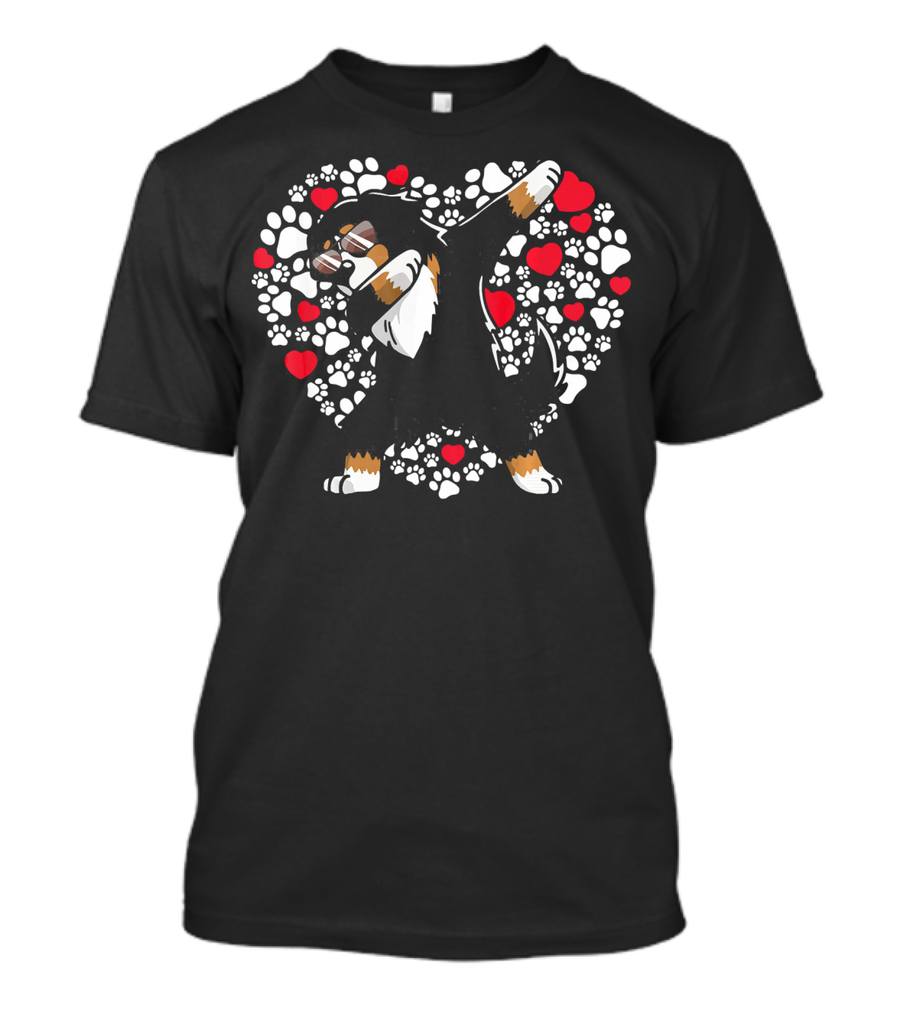 Bernese Mountain Dog Dabbing Heart Paw Prints Valentine T-Shirt