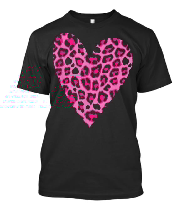 Cute Heart Valentines Pink Leopard T-Shirt