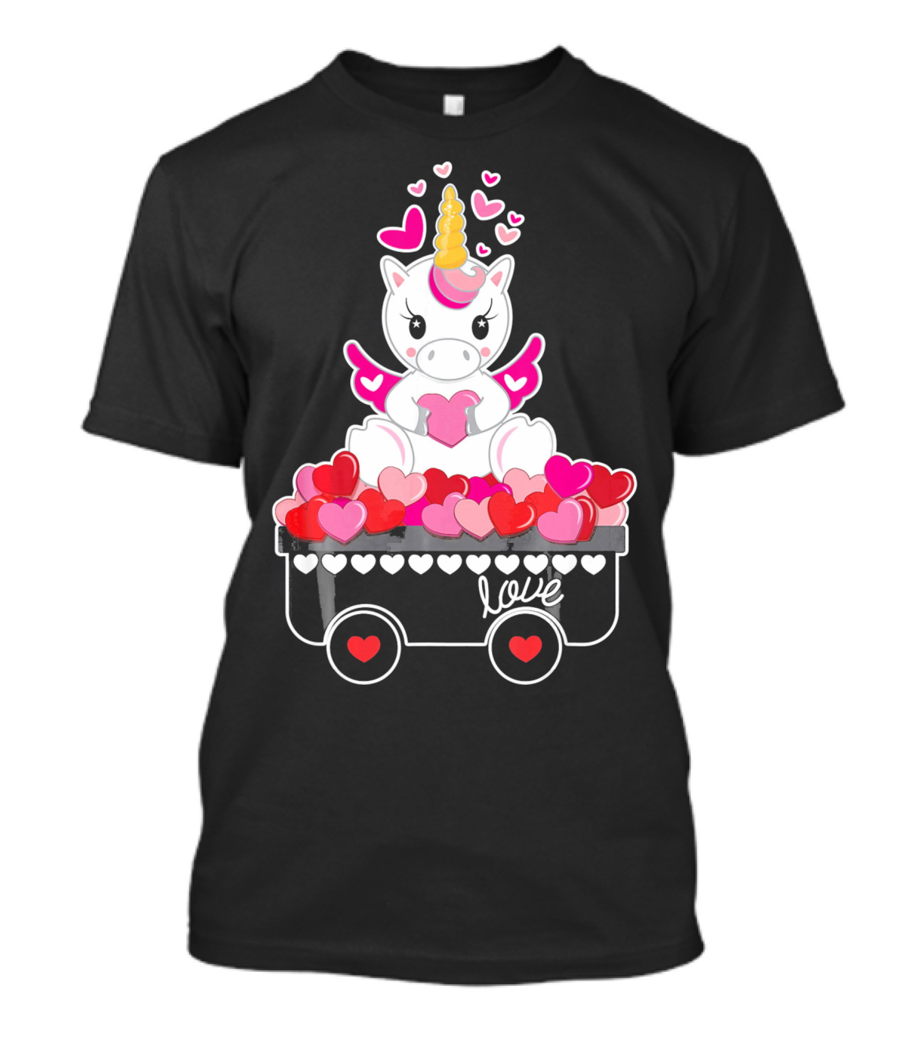 Valentines Day Unicorn Love Wagon With Hearts T-Shirt