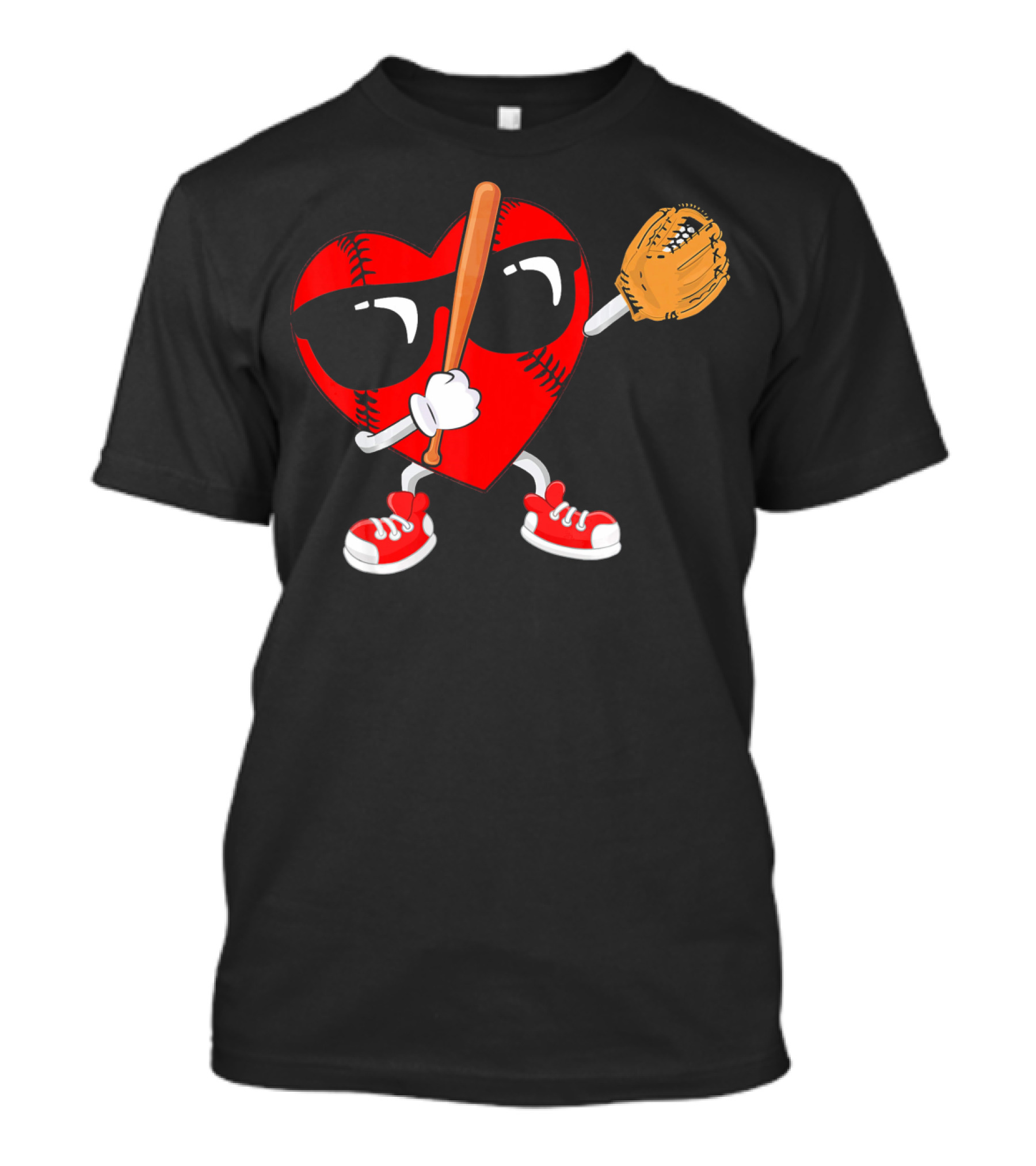 Dabbing Heart Baseball Love Valentines Sunglasses And Sneakers T-Shirt
