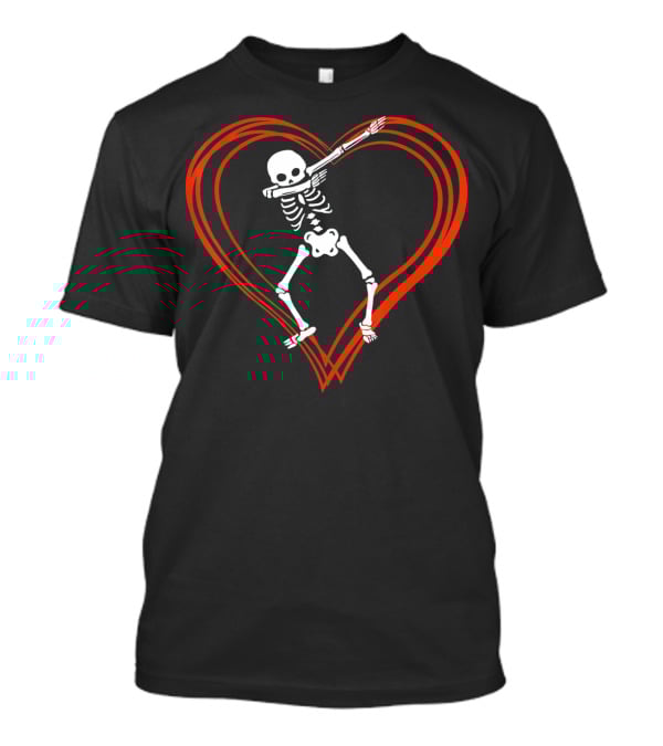 Dabbing Skeleton Dab Skull Heart Valentine Day T-Shirt