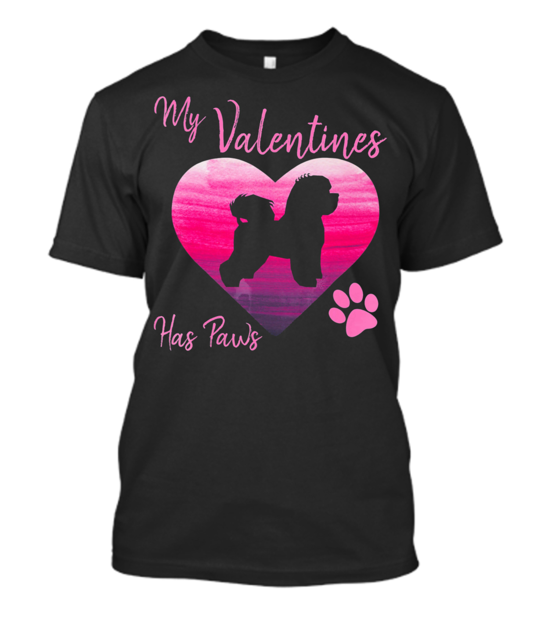 My Valentines Has Paws Bichon Frise Heart And Pawprint T-Shirt