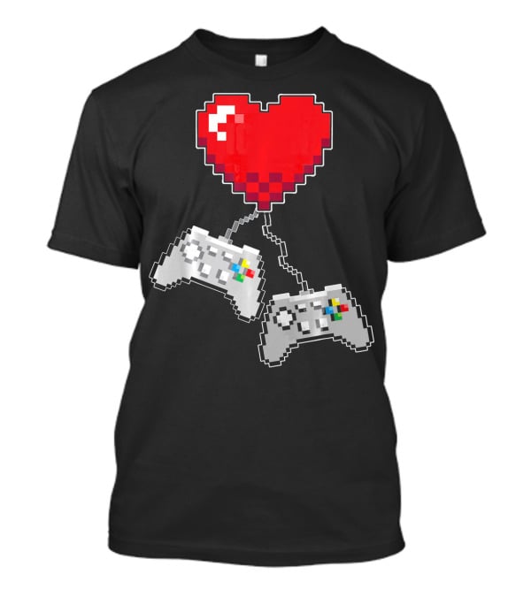 Pixel Heart Gaming Valentine Dual Controller Fun T-Shirt
