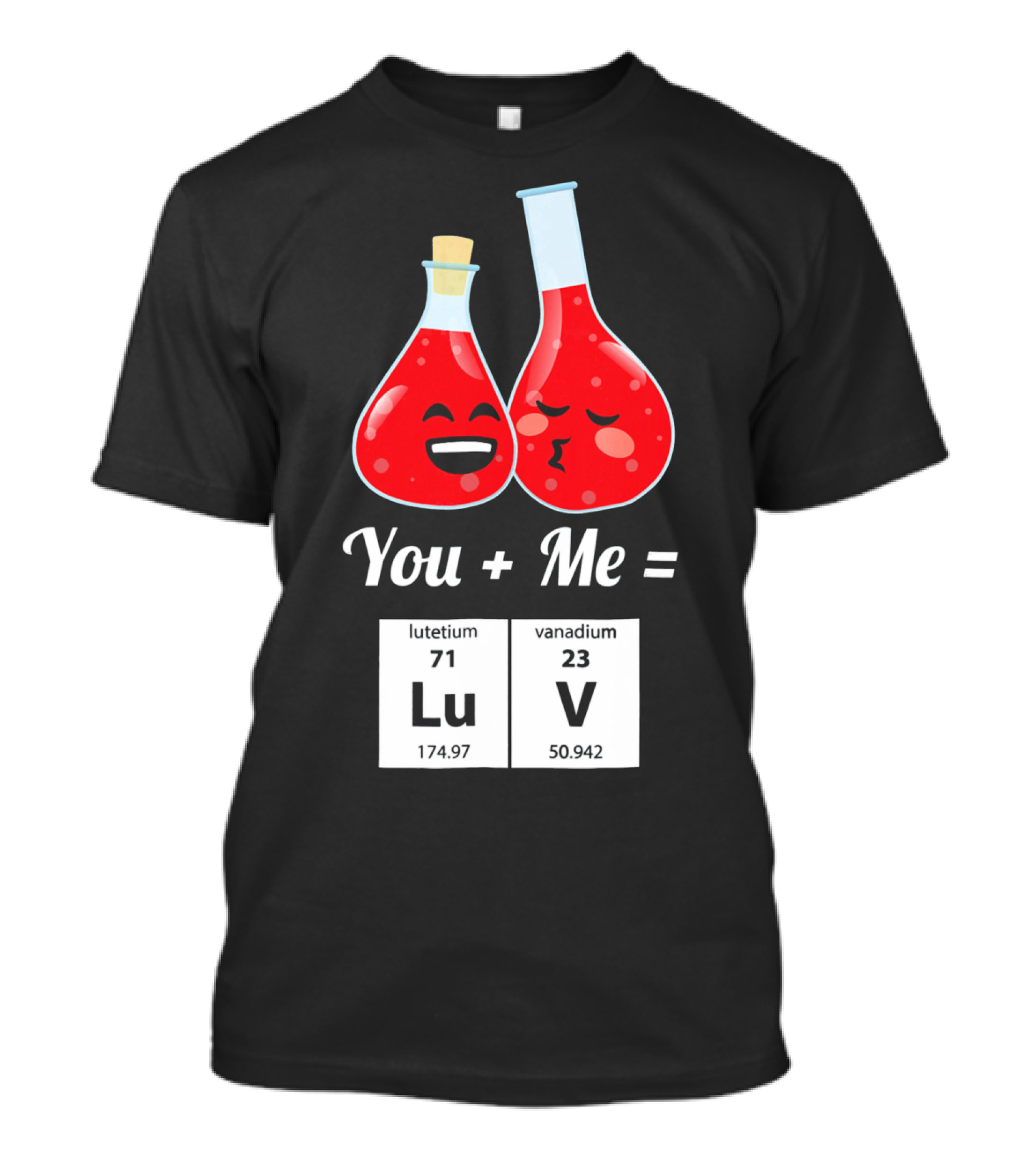 Funny Geek You + Me = Lu V Chemistry Beakers Science Valentines T-Shirt