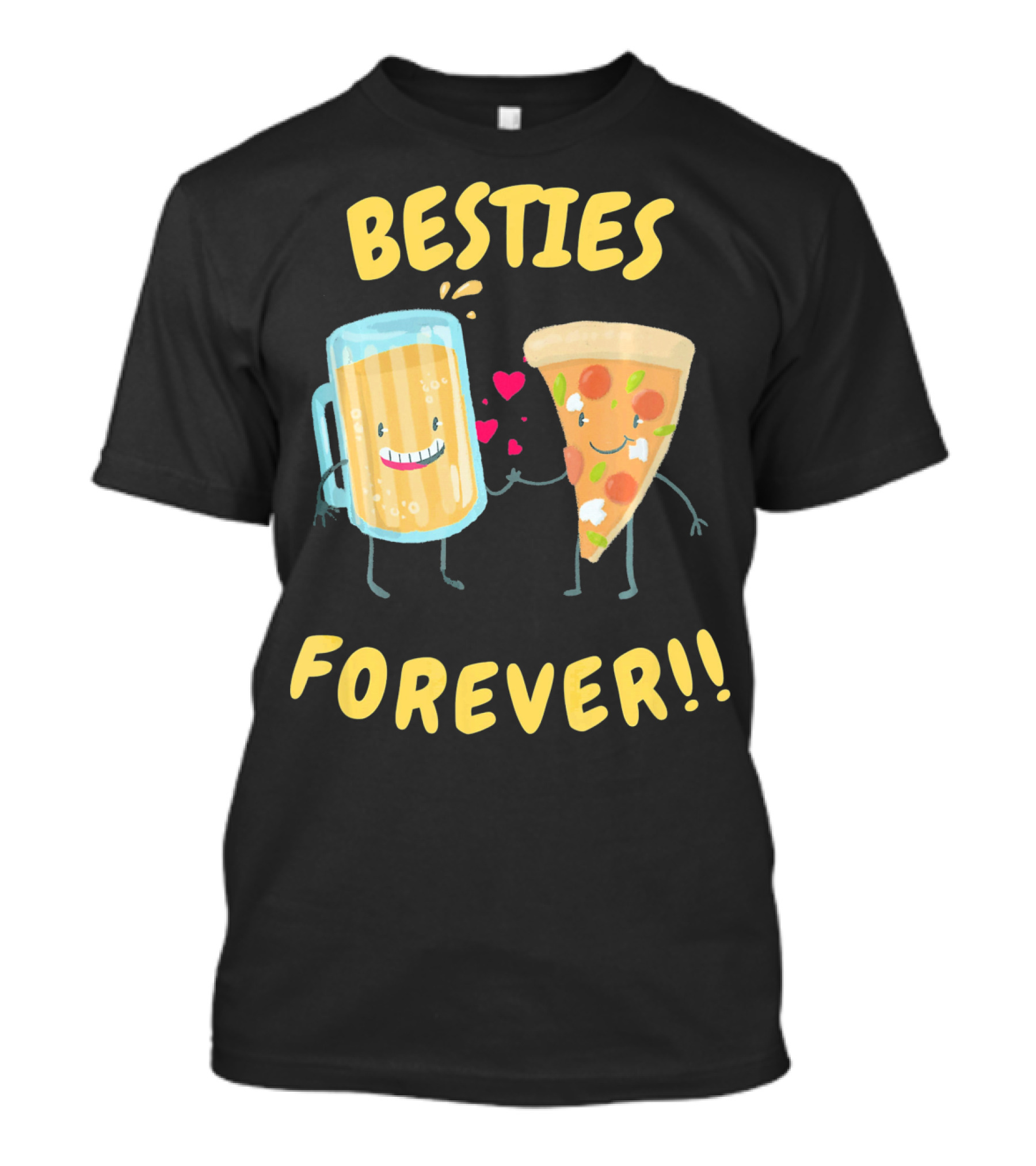 Besties Forever Beer And Pizza Lover Characters T-Shirt