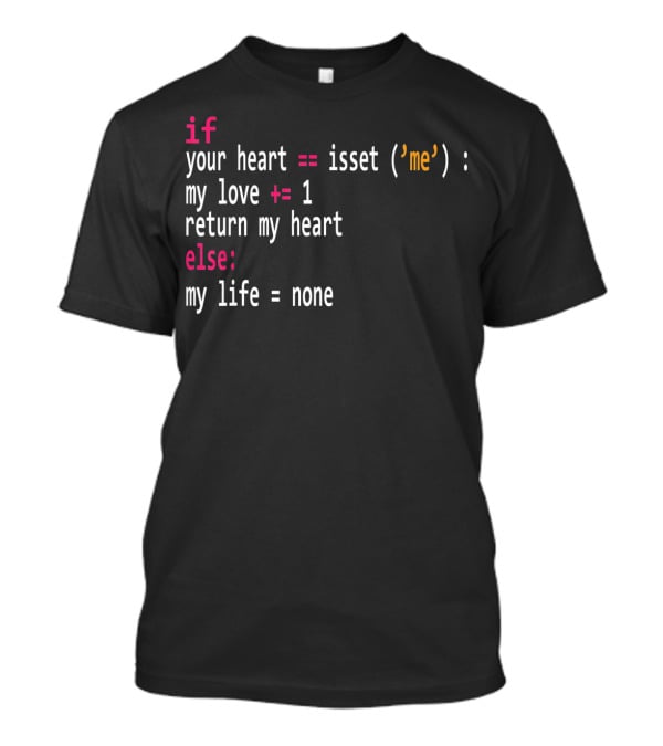 Funny Mens Womens Programmers Valentine's Day Code If Your Heart Isset My Love Return My Heart T-Shirt