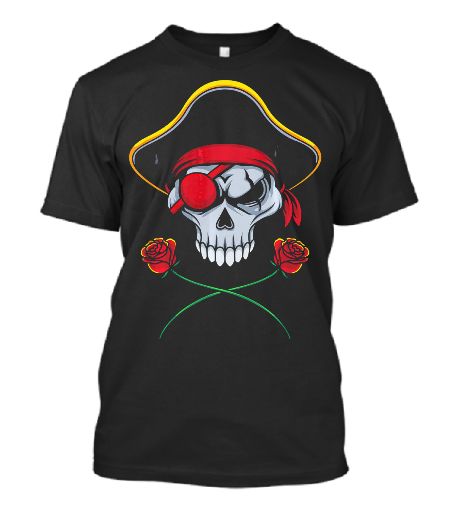 Funny Valentines Day Pirate Skull Roses Eyepatch Bandana T-Shirt