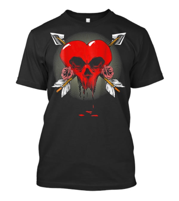Gothic Heart Skull With Arrows And Roses Valentines Day T-Shirt