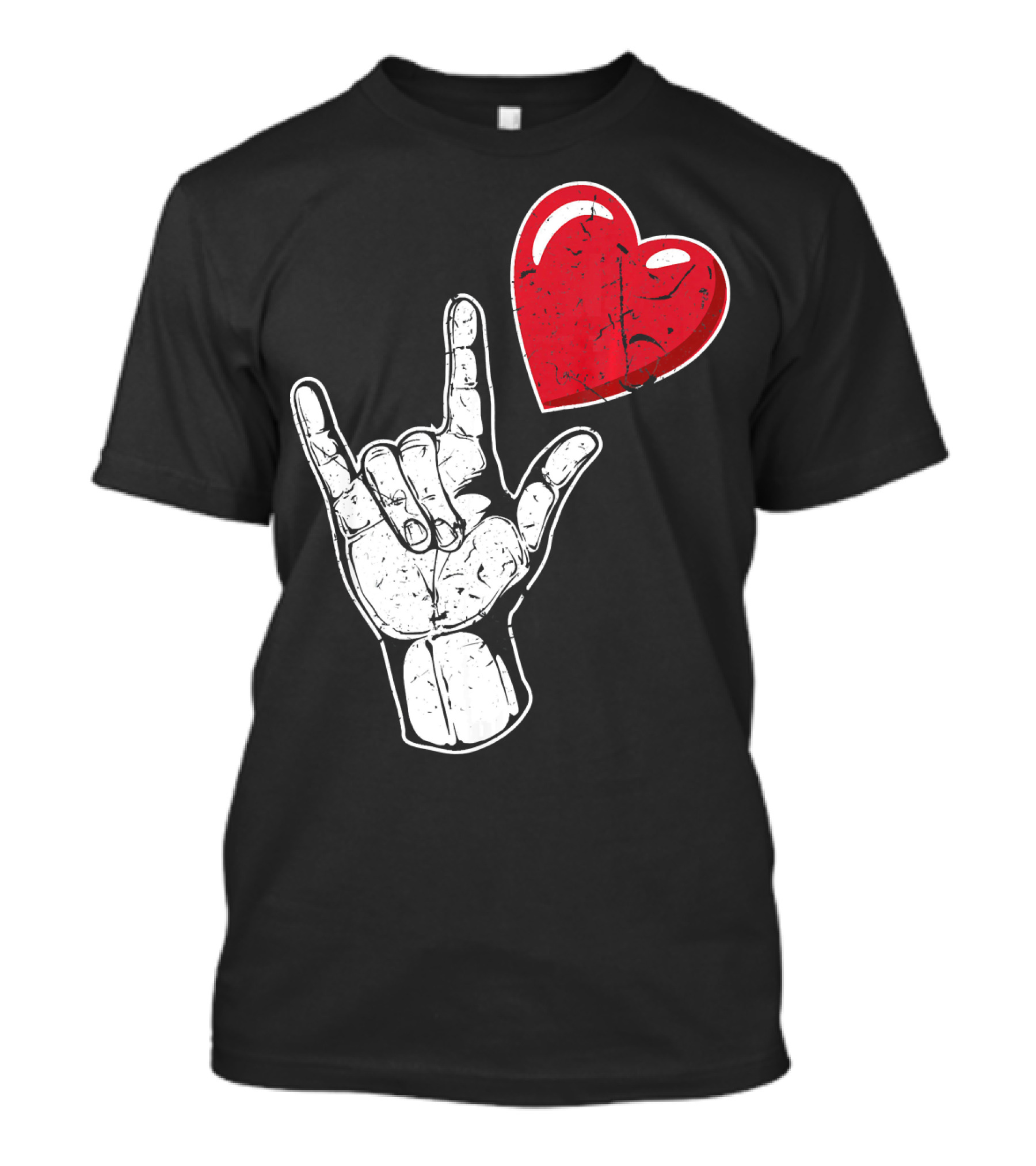 I Love You Hand Sign Red Heart Valentine's Day T-Shirt