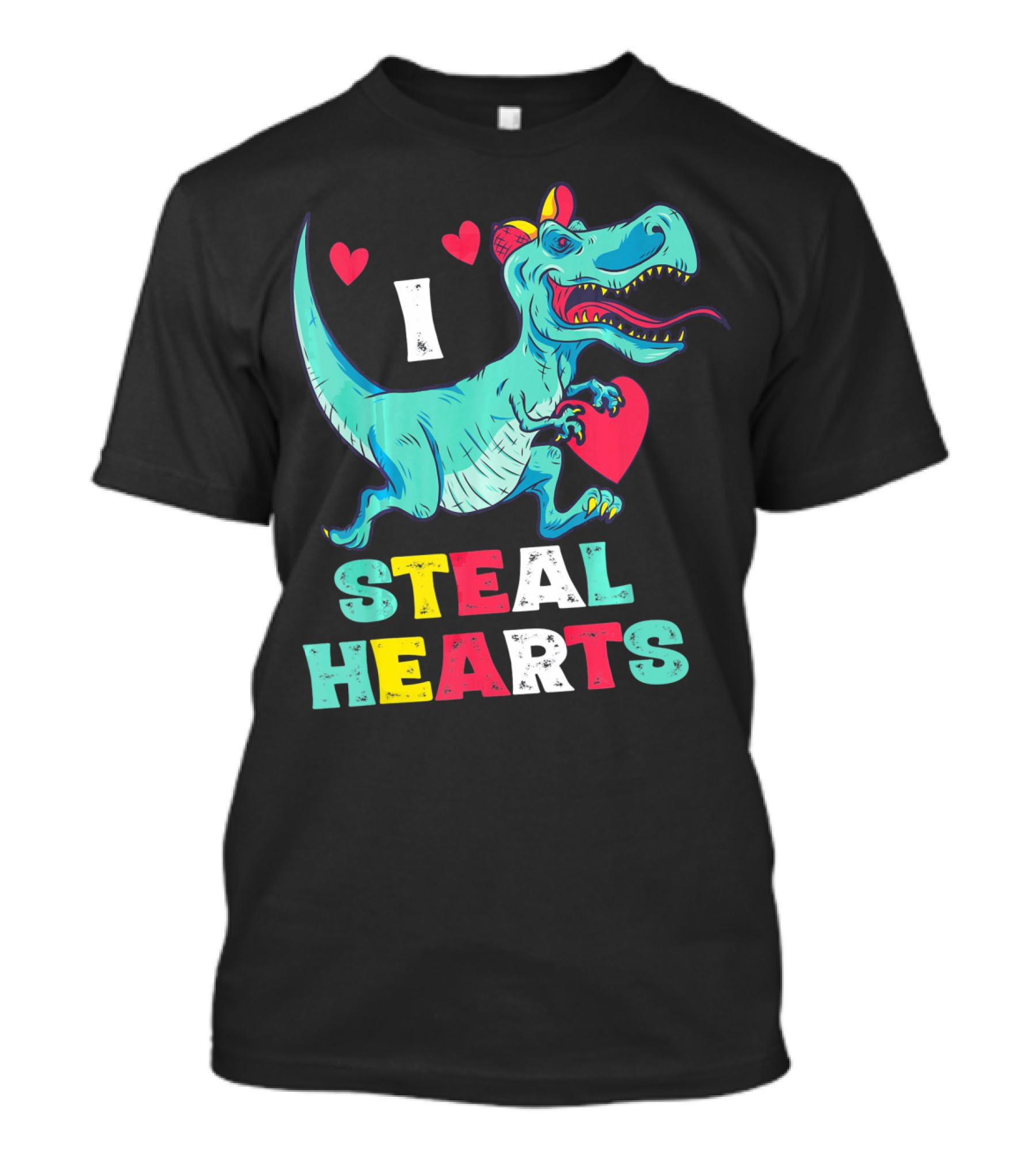 I Steal Hearts Valentine Dinosaur With Red Heart And Cute Hearts T-Shirt