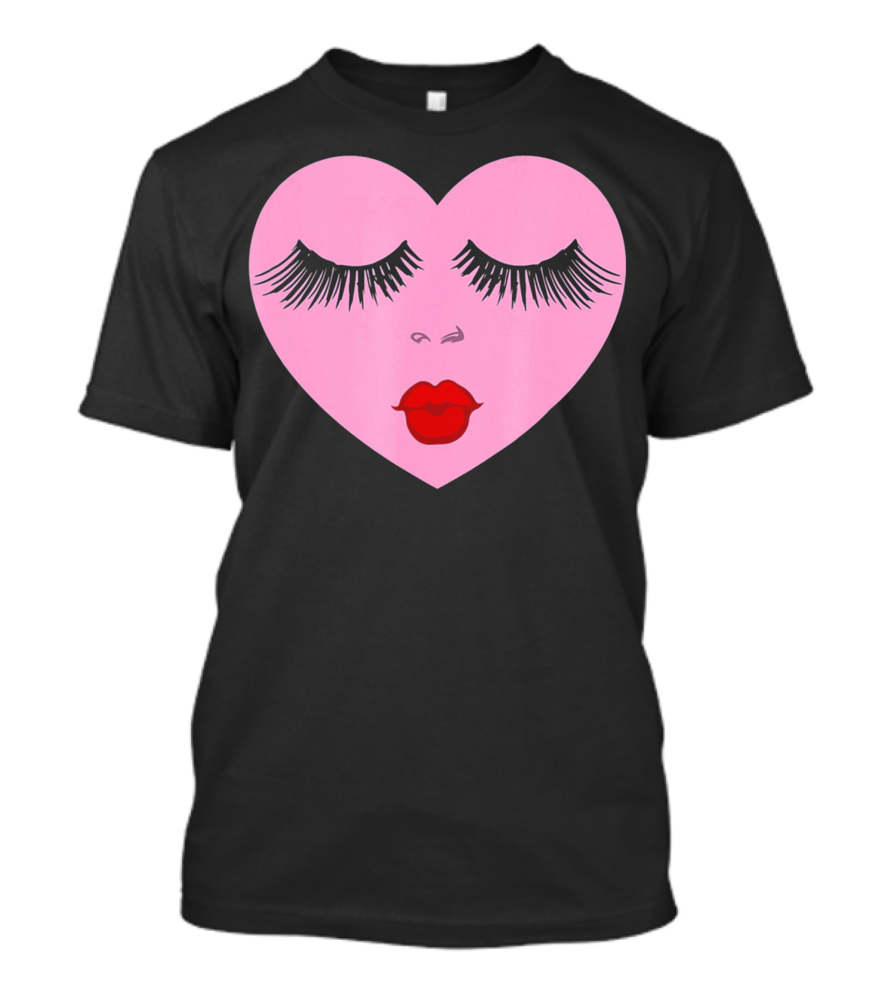 Pink Heart With Eyelashes And Red Lips Valentine T-Shirt