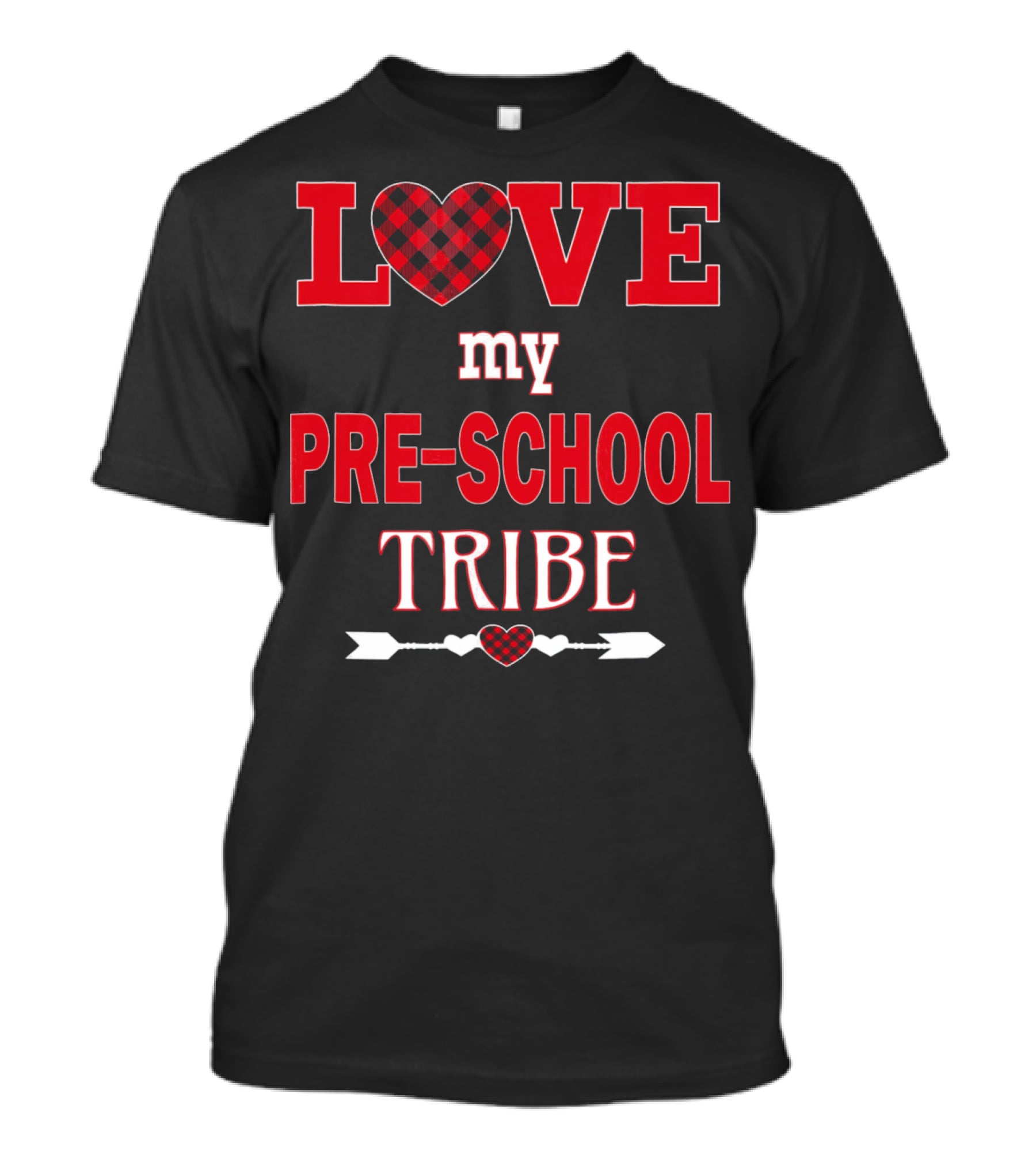 LOVE My Preschool Tribe Buffalo Plaid Heart Arrow T-Shirt