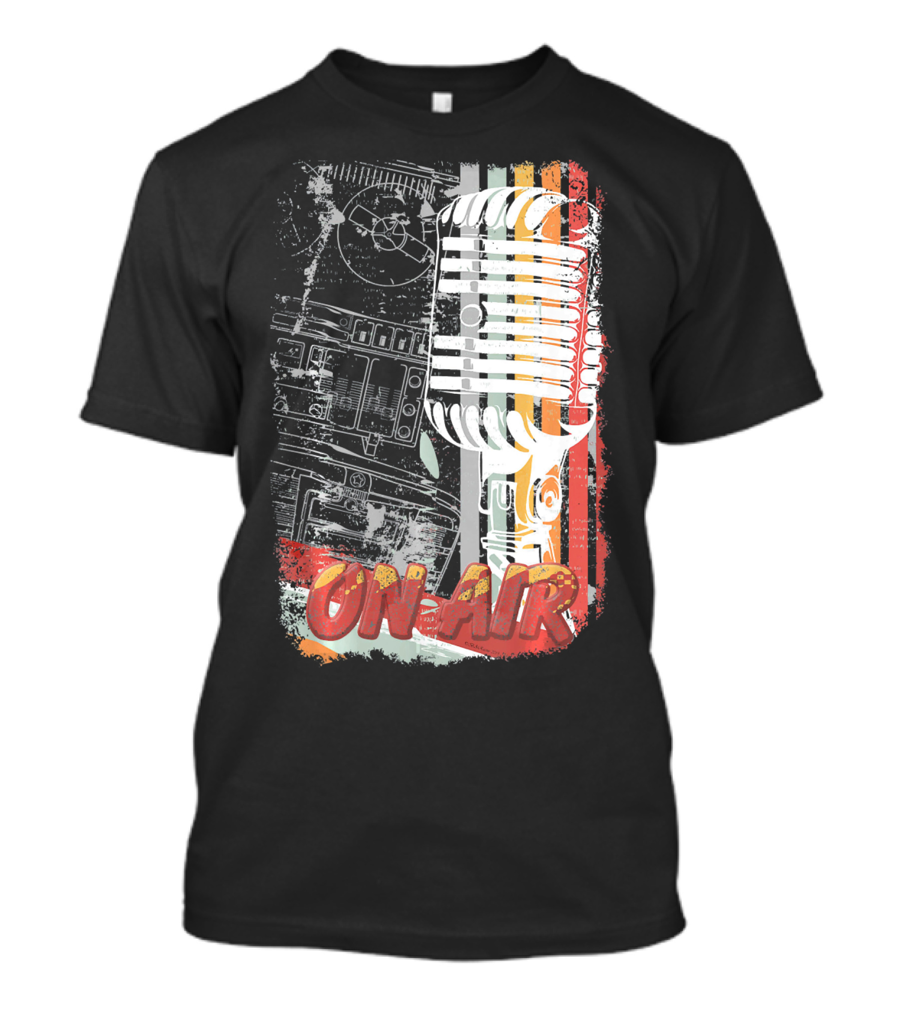 Retro Vintage Microphone On Air Broadcast Stripes T-Shirt