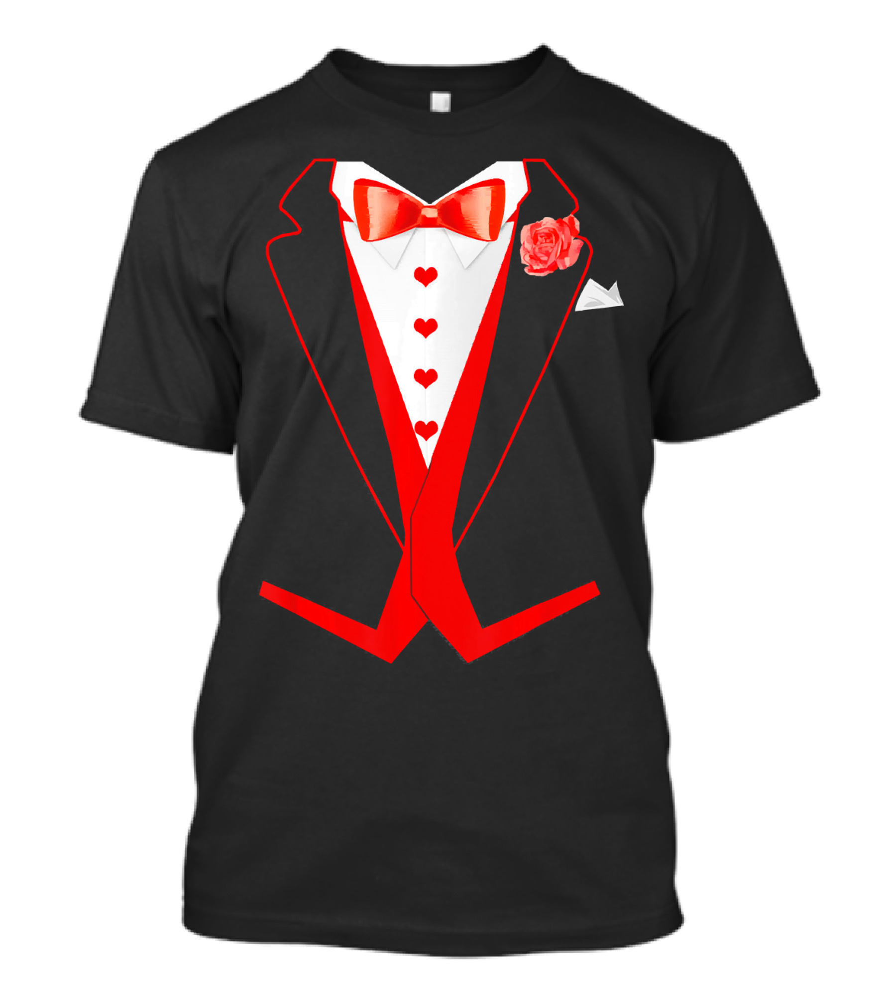 Tuxedo Red Hearts Cool Funny Valentines Bow Tie Rose T-Shirt