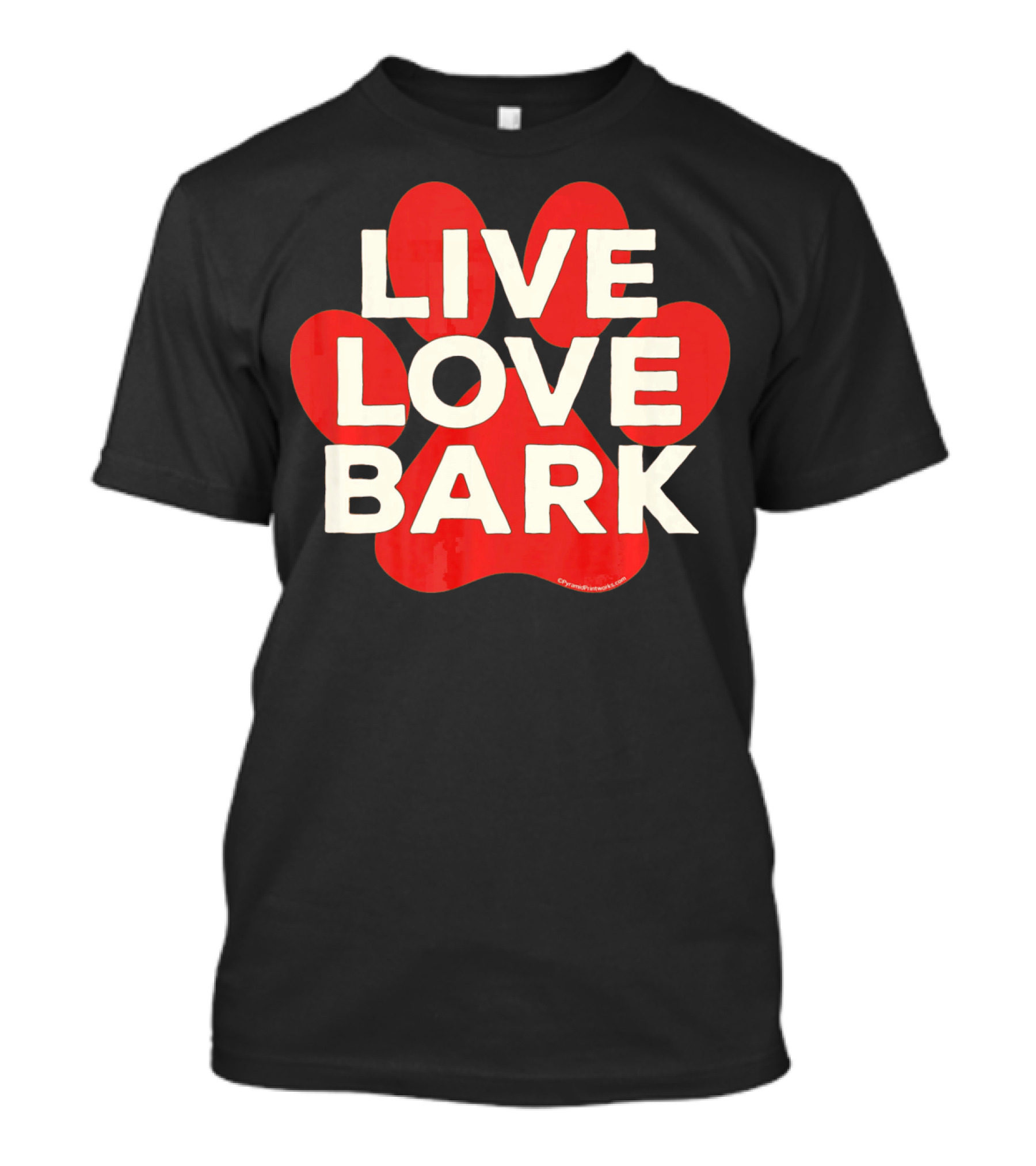 Live Love Bark Retro Red Dog Paw T-Shirt