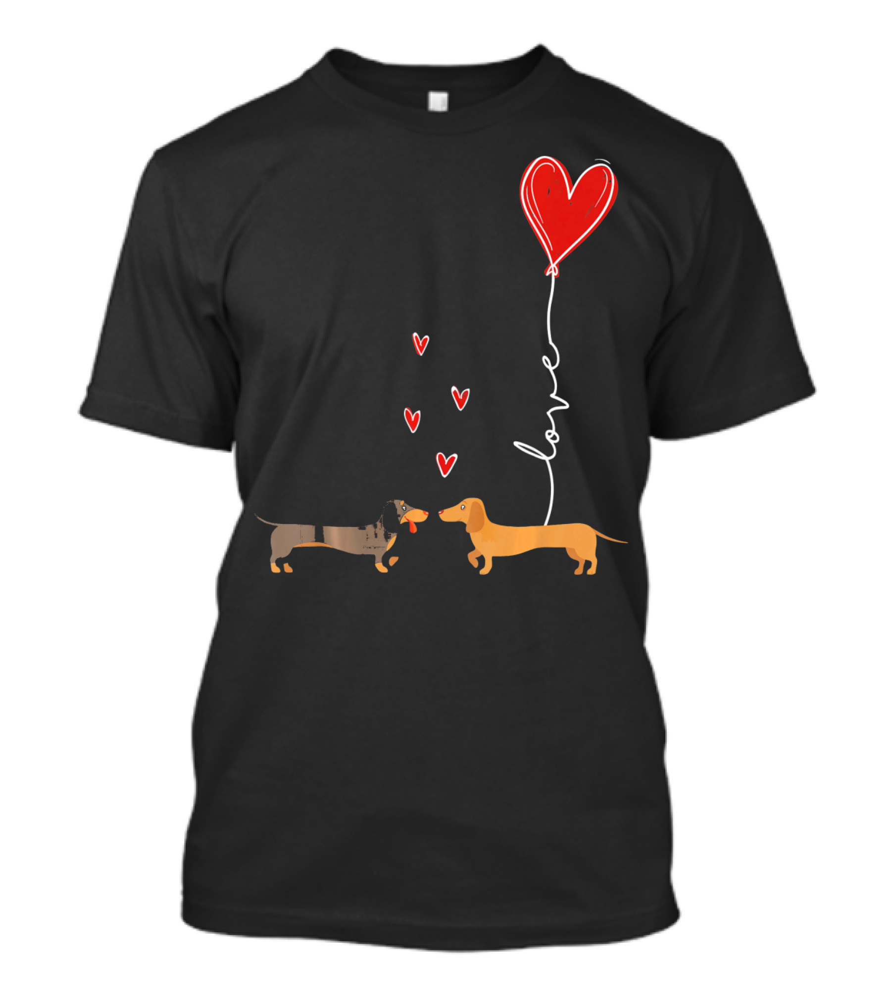Love Red Heart Balloon Dachshund Couple Connection T-Shirt