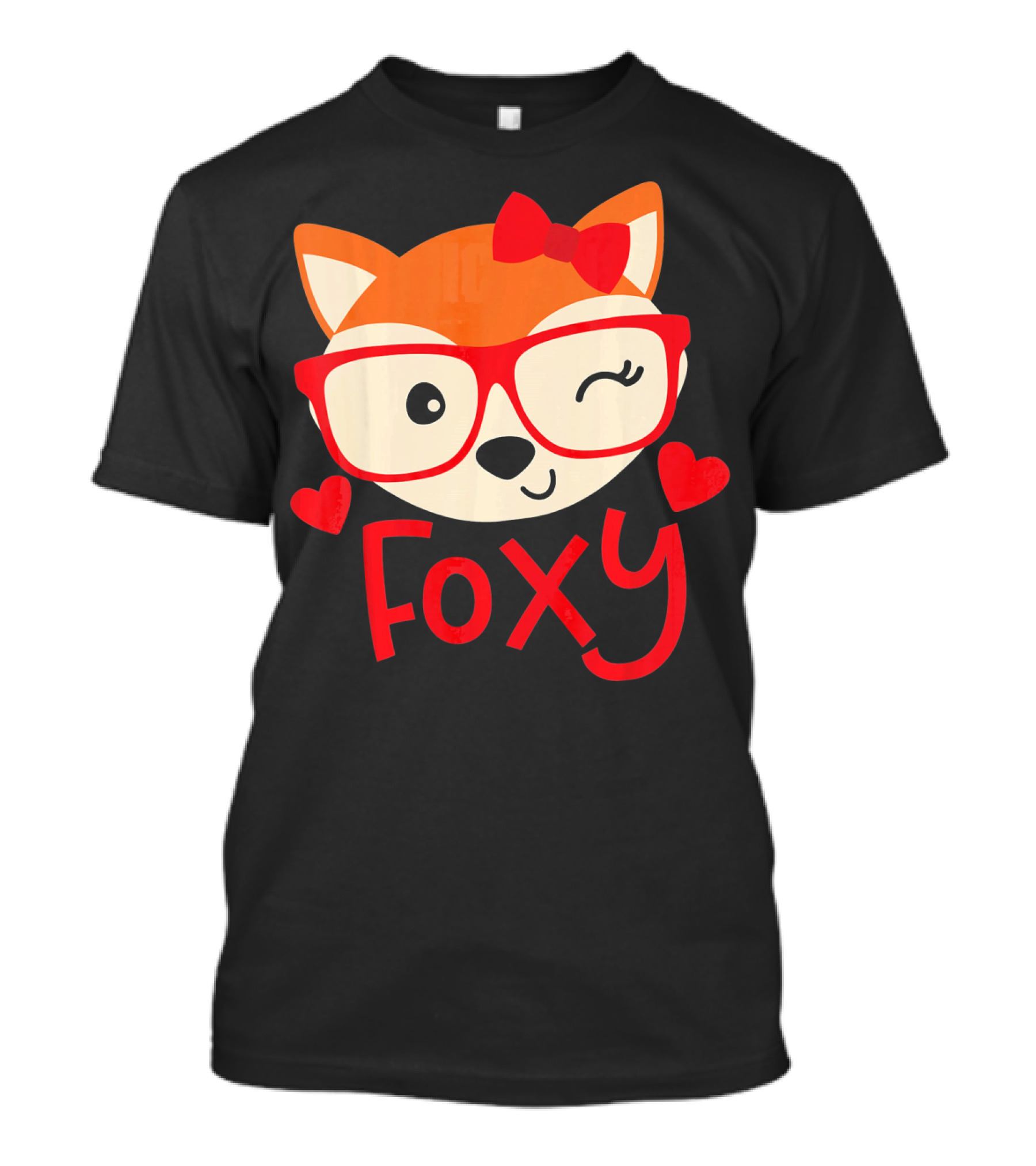 Foxy Cute Winking Fox With Glasses And Bow Valentine Hearts T-Shirt