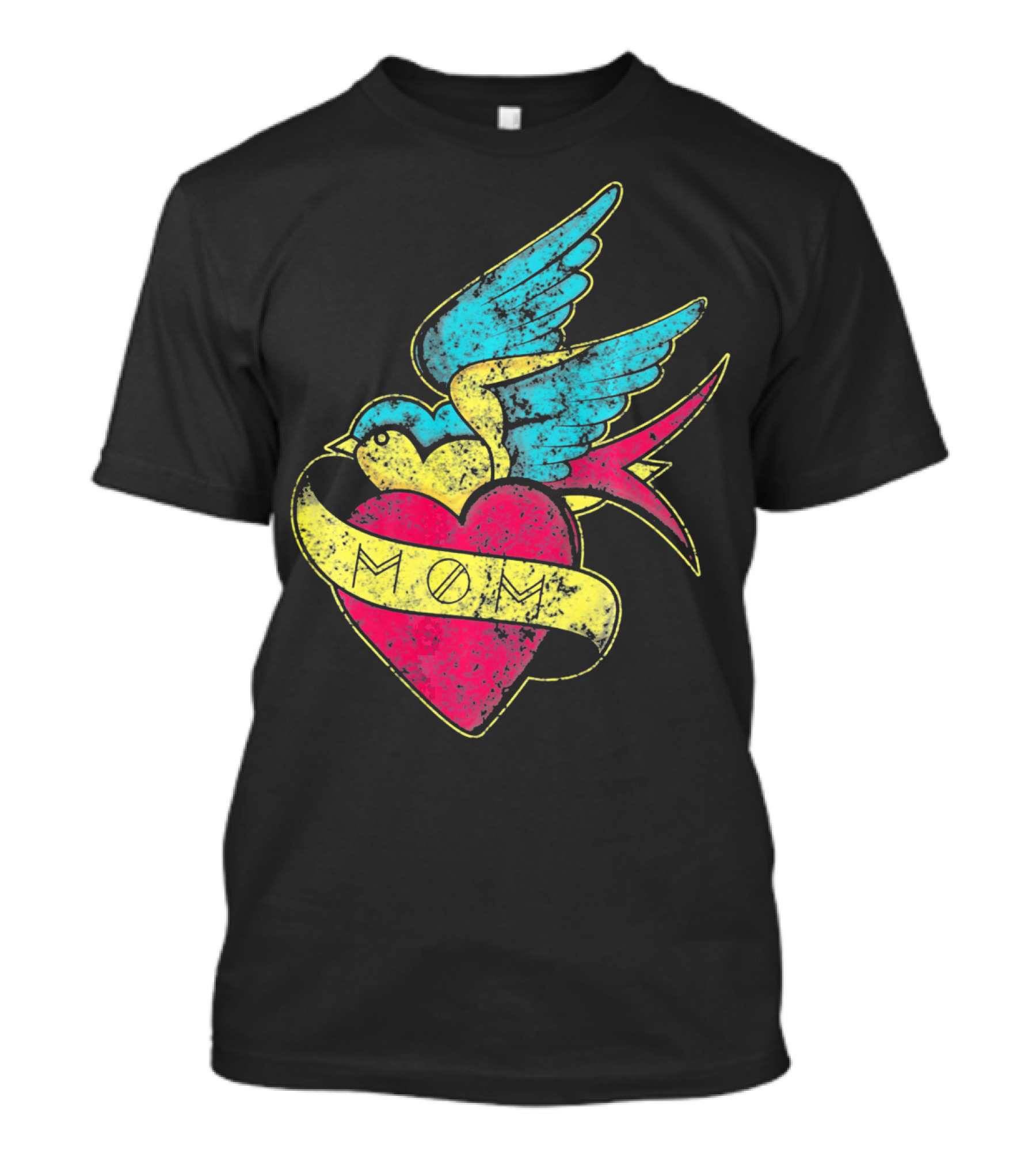 Mom Heart With Blue Bird Vintage Tattoo Valentines T-Shirt