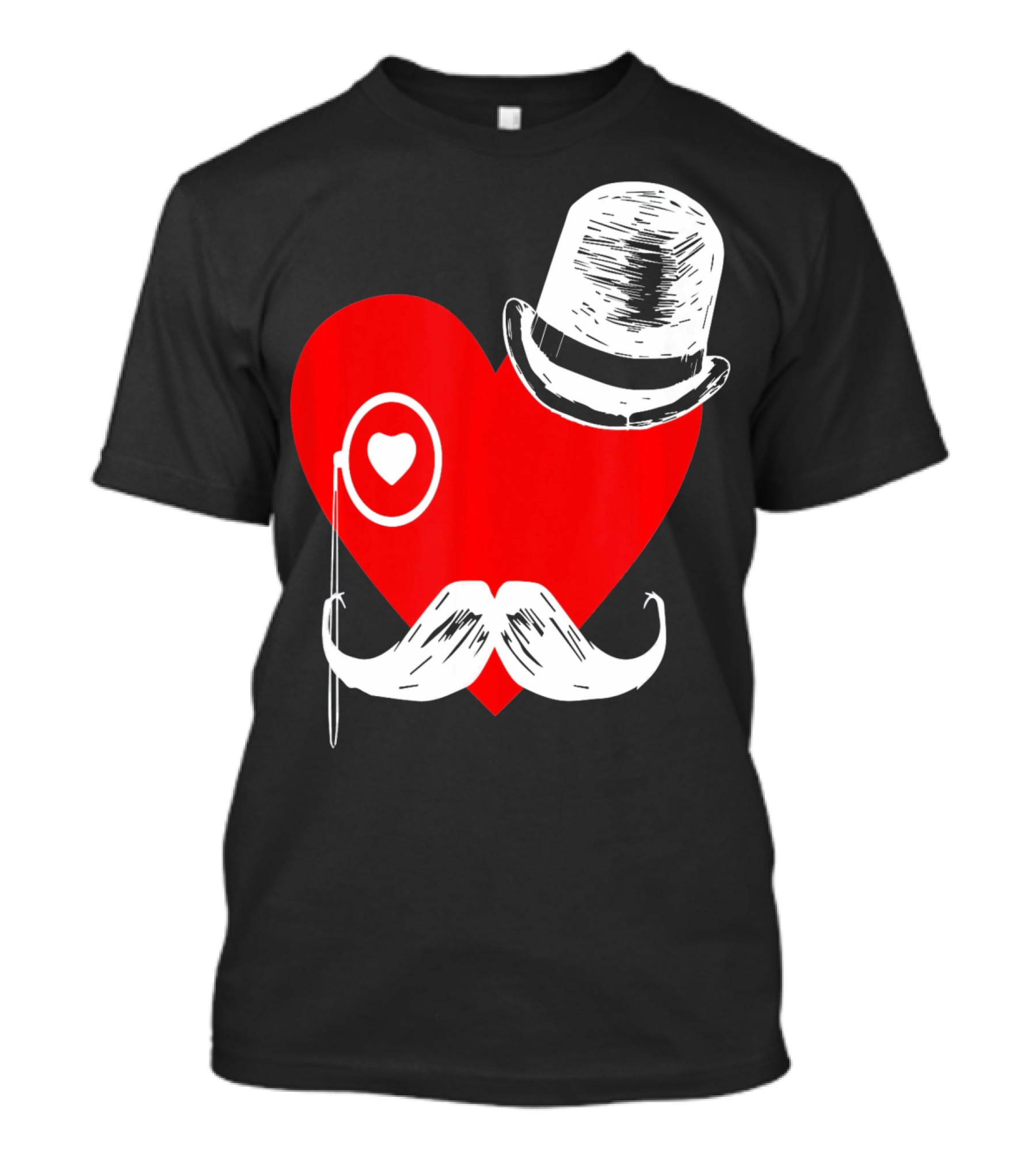 Heart Mustache Monocle Top Hat Valentines Day T-Shirt