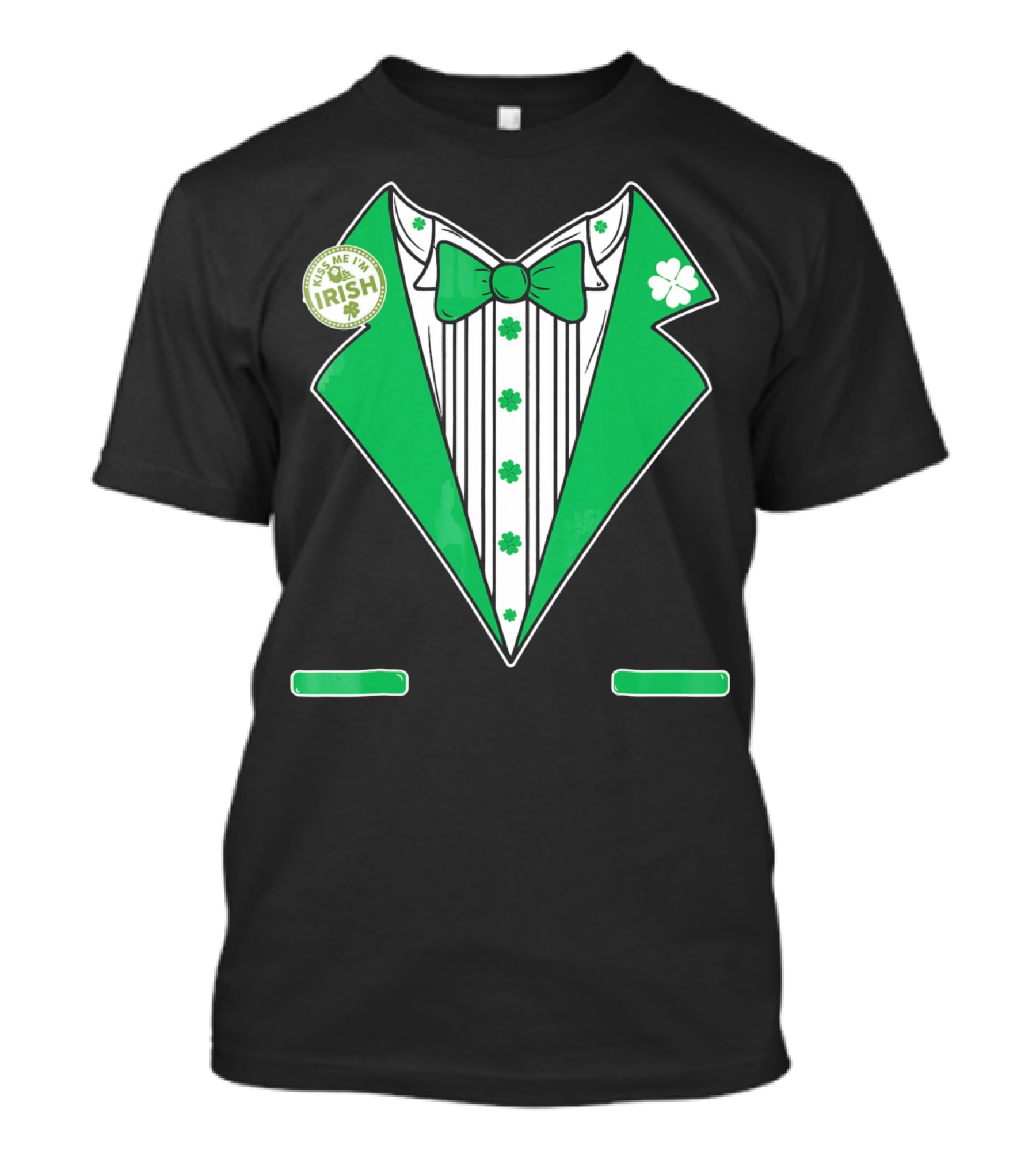 St. Patricks Day Tux Green Kiss Me I'm Irish Bow Tie Four-Leaf Clover T-Shirt