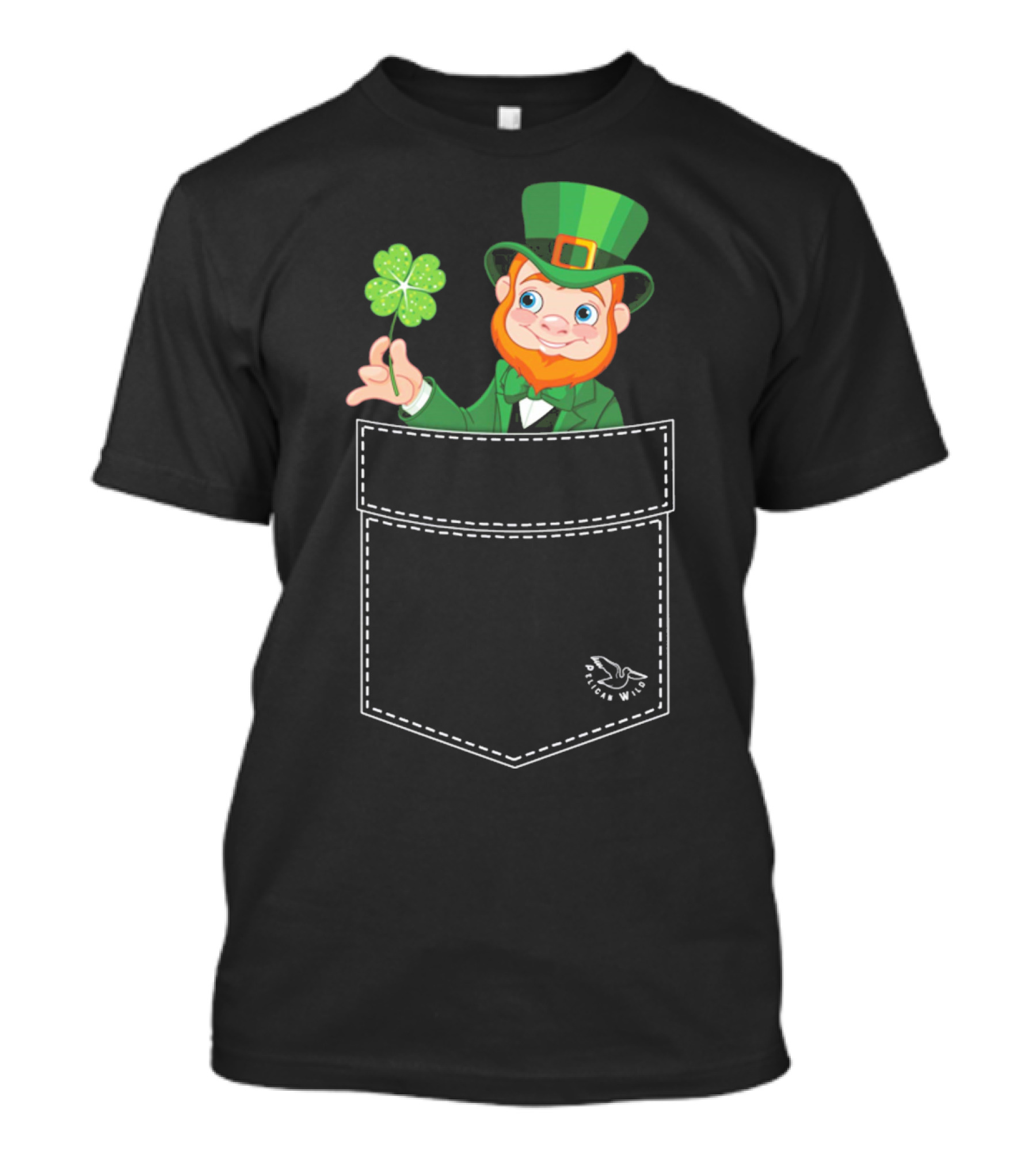 Leprechaun Holding Shamrock In Pocket Long Sleeve T-Shirt