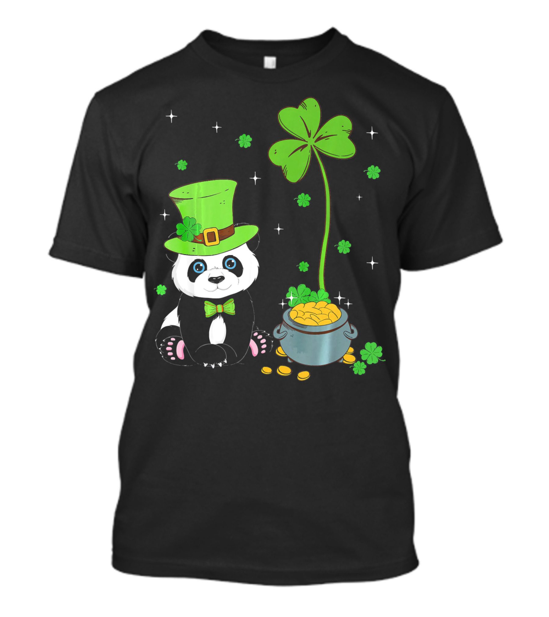 Shamrock Leprechaun Panda St Patricks Pot Of Gold T-Shirt