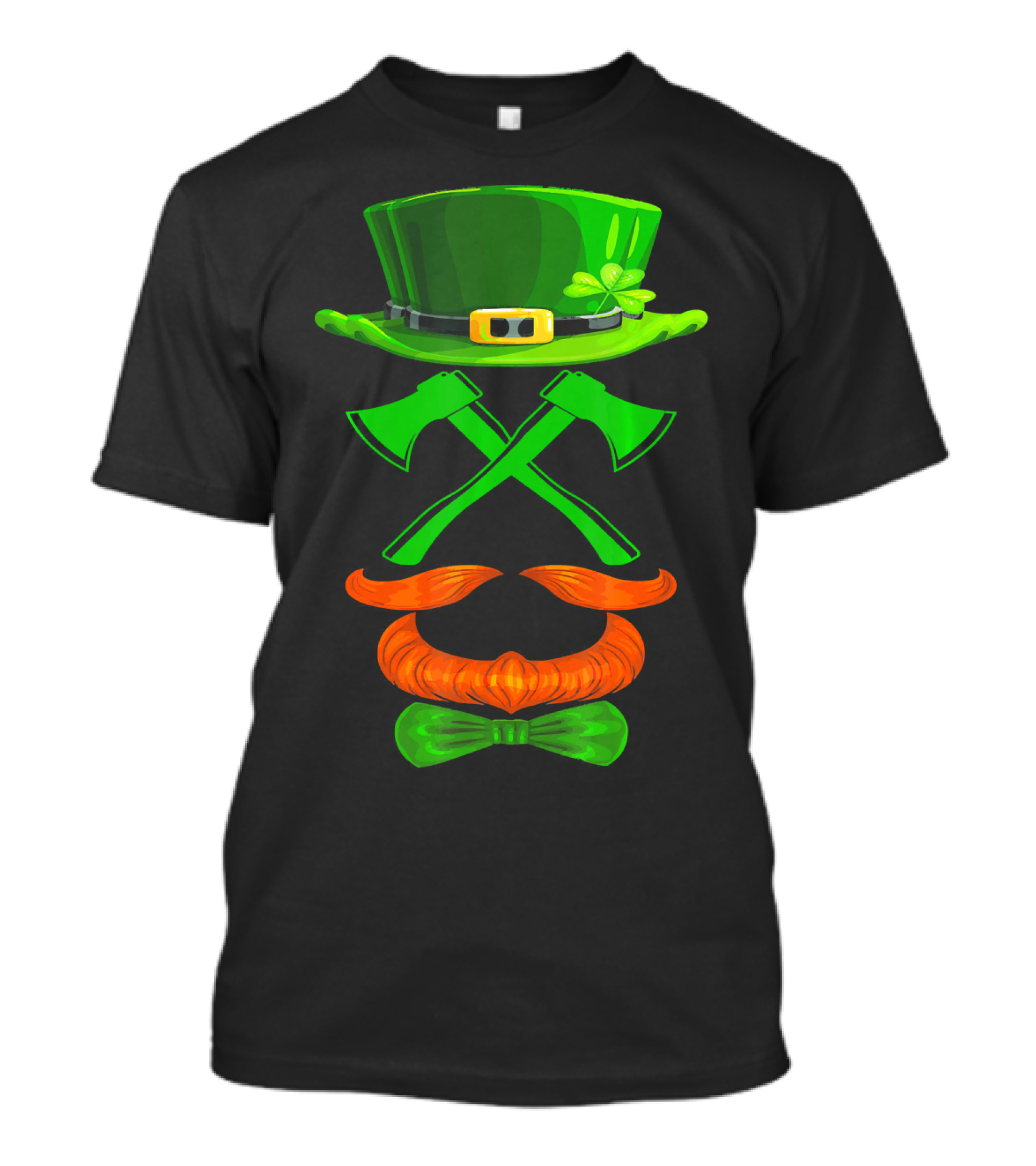 Leprechaun Hat And Crossed Axes With Orange Beard And Bow Tie T-Shirt