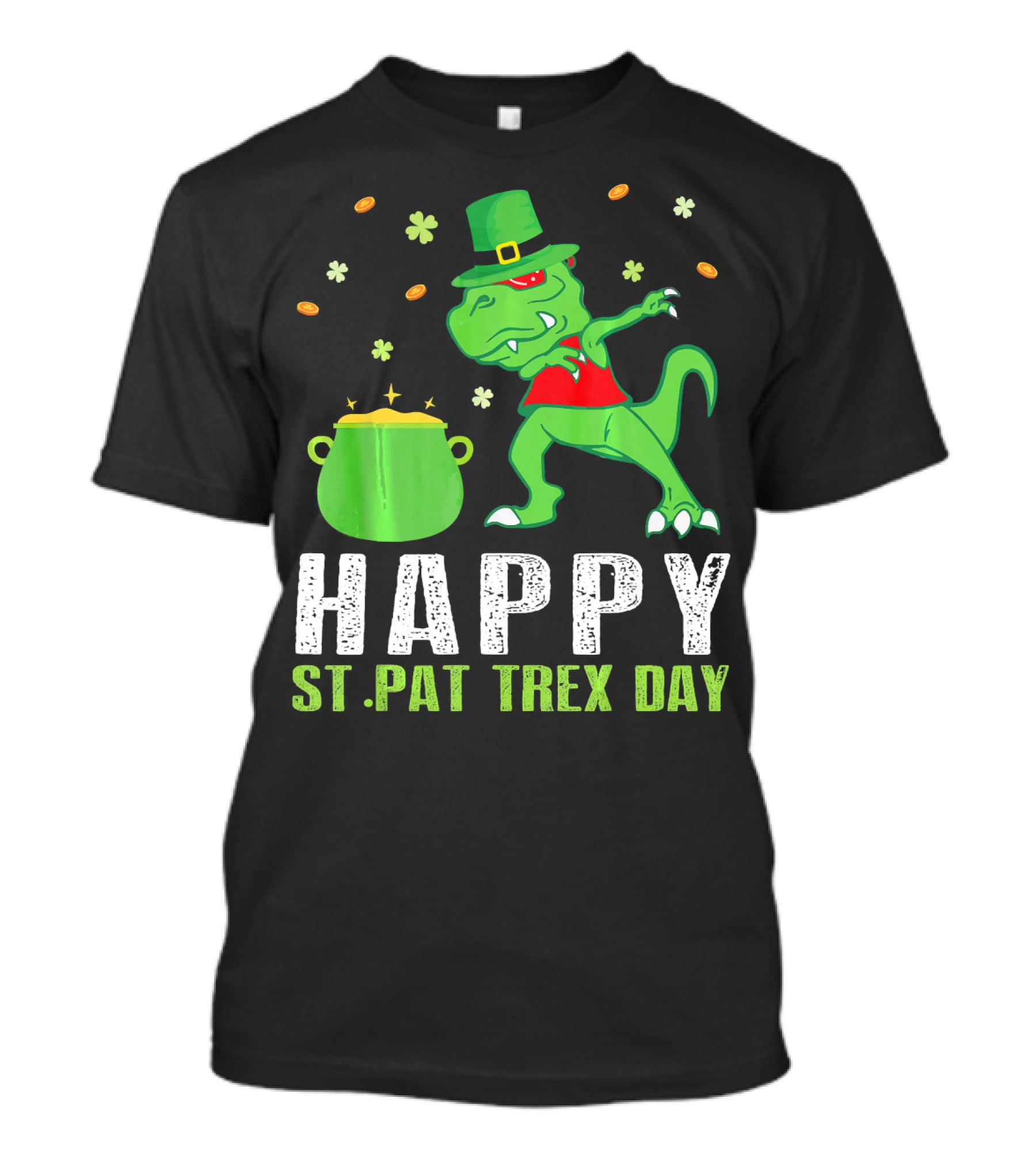 Happy St. Pat T-Rex Day Dinosaur Leprechaun Dabbing Pot Gold T-Shirt