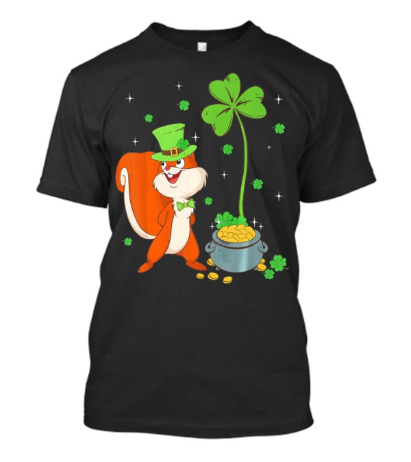 Leprechaun Squirrel With Shamrock And Pot Of Gold St Patricks T-Shirt