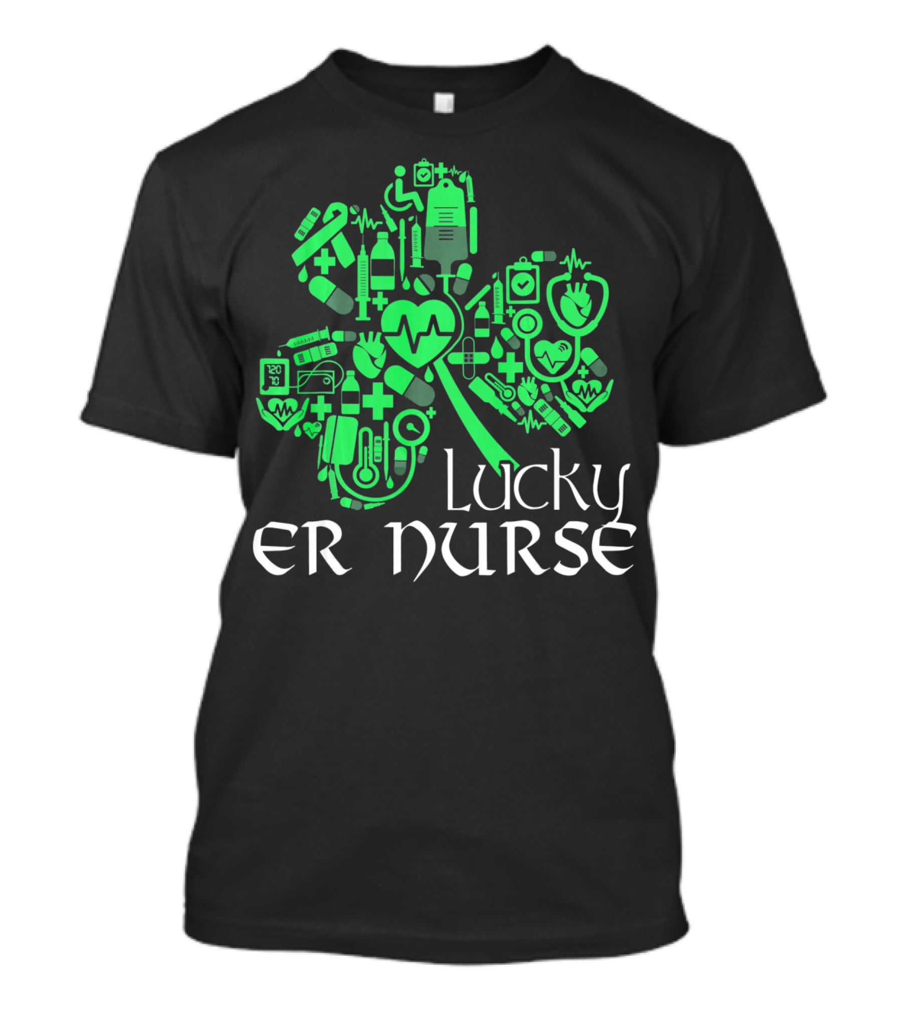 St Patricks Day Shamrock Lucky ER Nurse Medical Icons T-Shirt