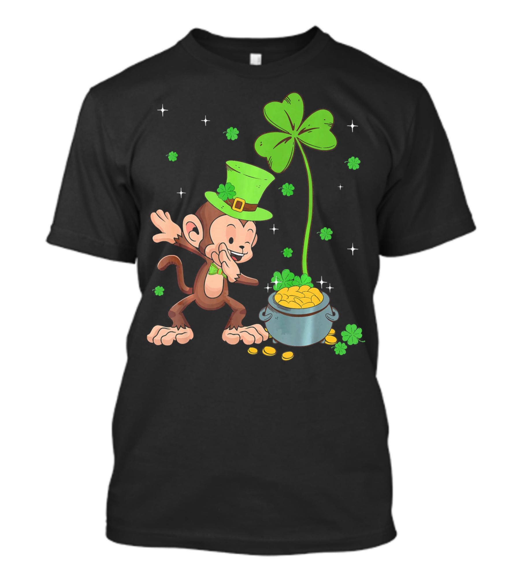 Shamrock Leprechaun Monkey With Pot Of Gold St Patricks T-Shirt