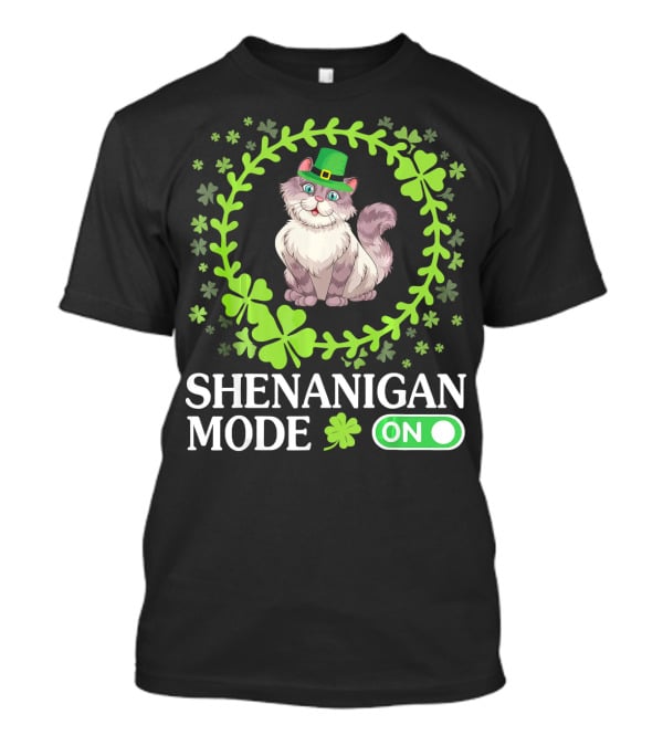 Shenanigan Mode On With Leprechaun Cat In Shamrocks Circle T-Shirt