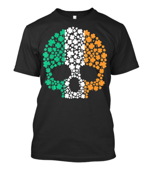 Irish Shamrock Skull With Tricolor Pattern For St. Patrick's Day T-Shirt