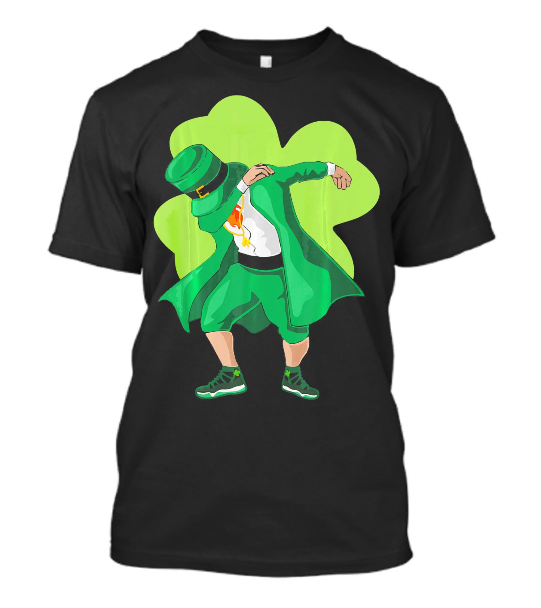 St. Patrick's Day Dabbing Leprechaun With Shamrock Background T-Shirt