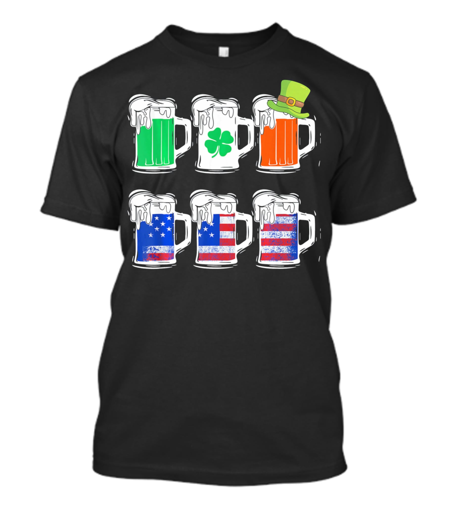 Saint Patricks Irish American Flag Beer Mug With Shamrock And Leprechaun Hat T-Shirt