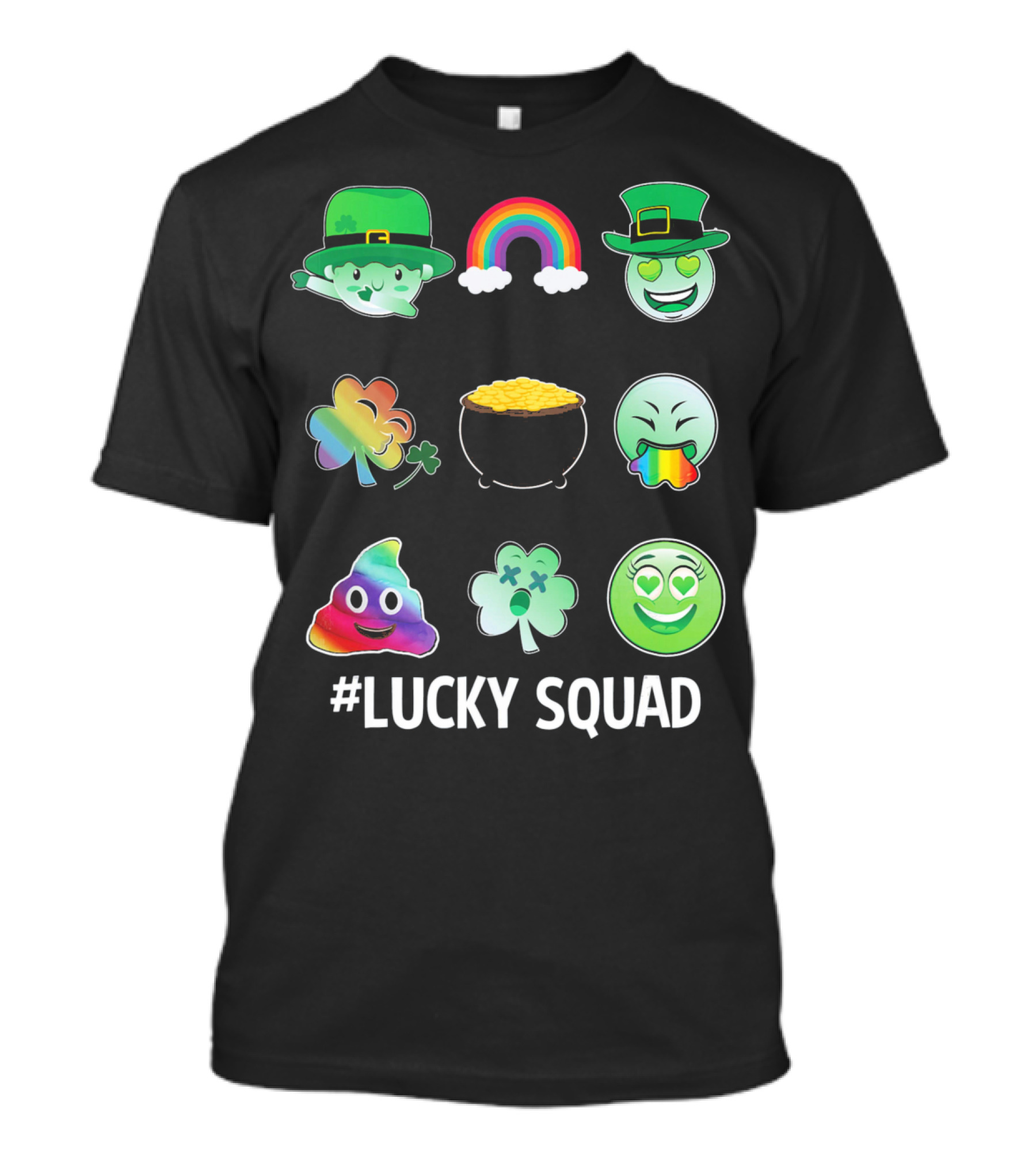 Lucky Squad St. Patricks Day Emoji Rainbow Clover Pot Of Gold T-Shirt