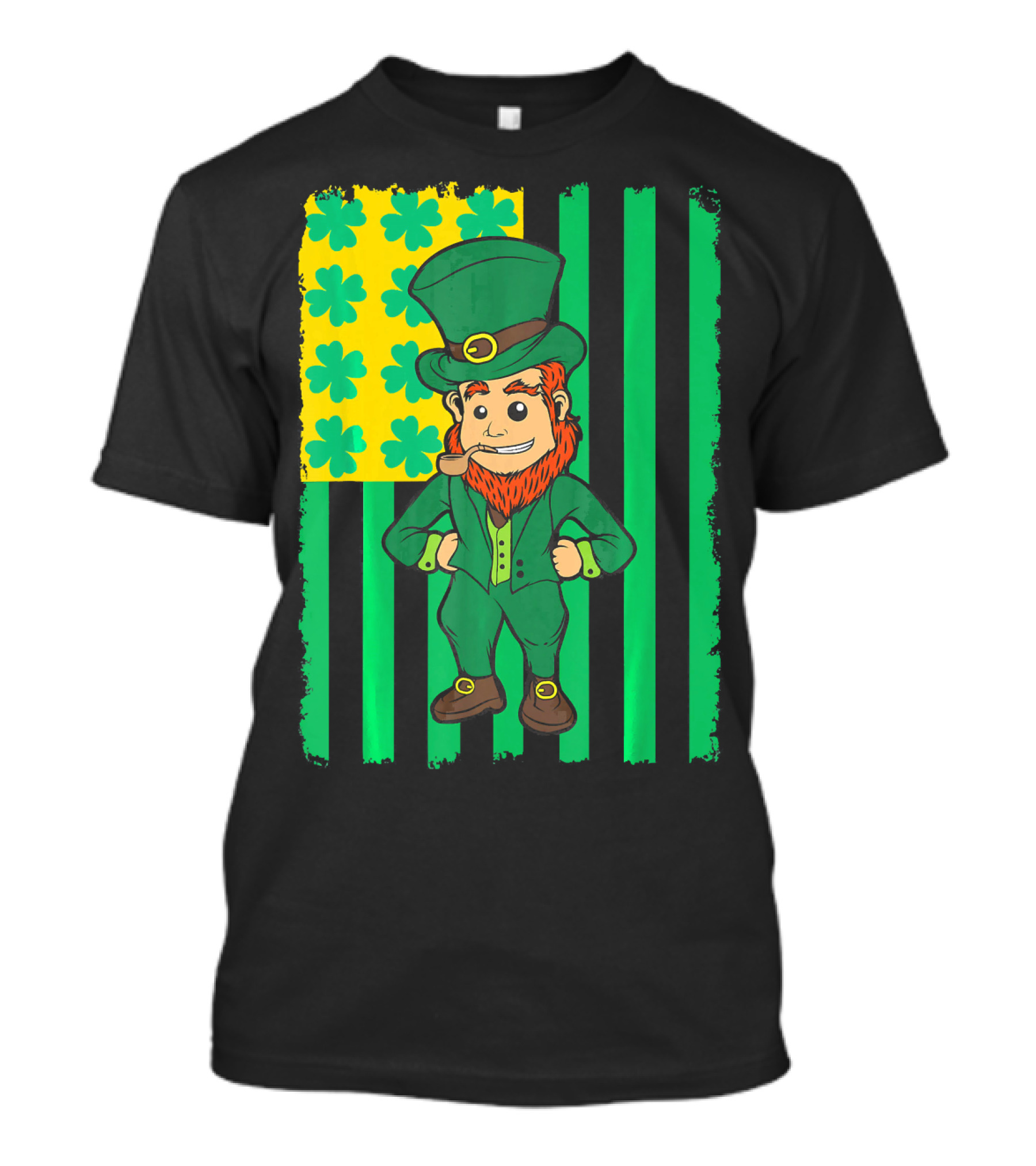 Irish American Leprechaun With Clover Flag T-Shirt